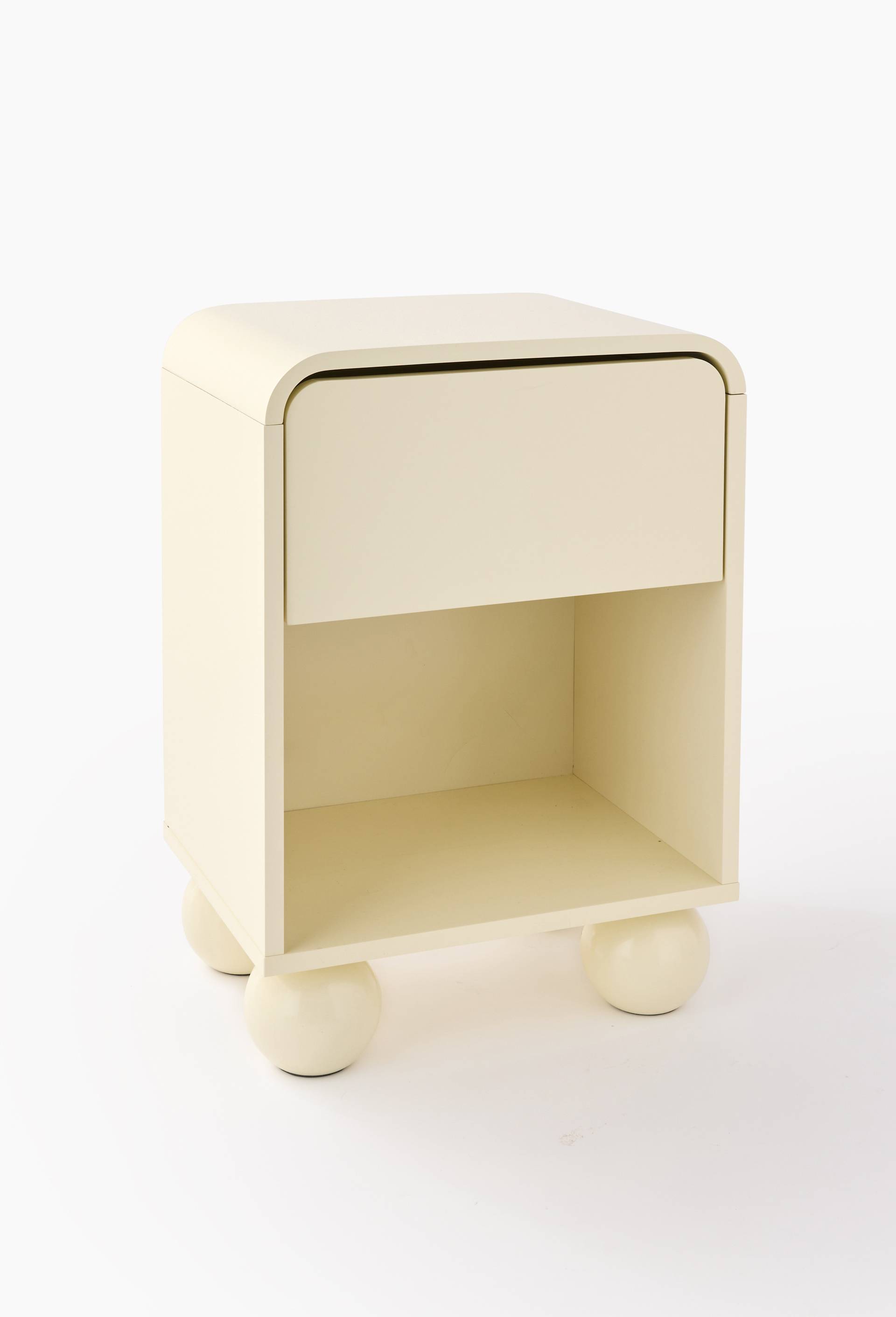 Table de chevet pieds boules, L40x30xH56cm, en bois, Ecru, large image number 0