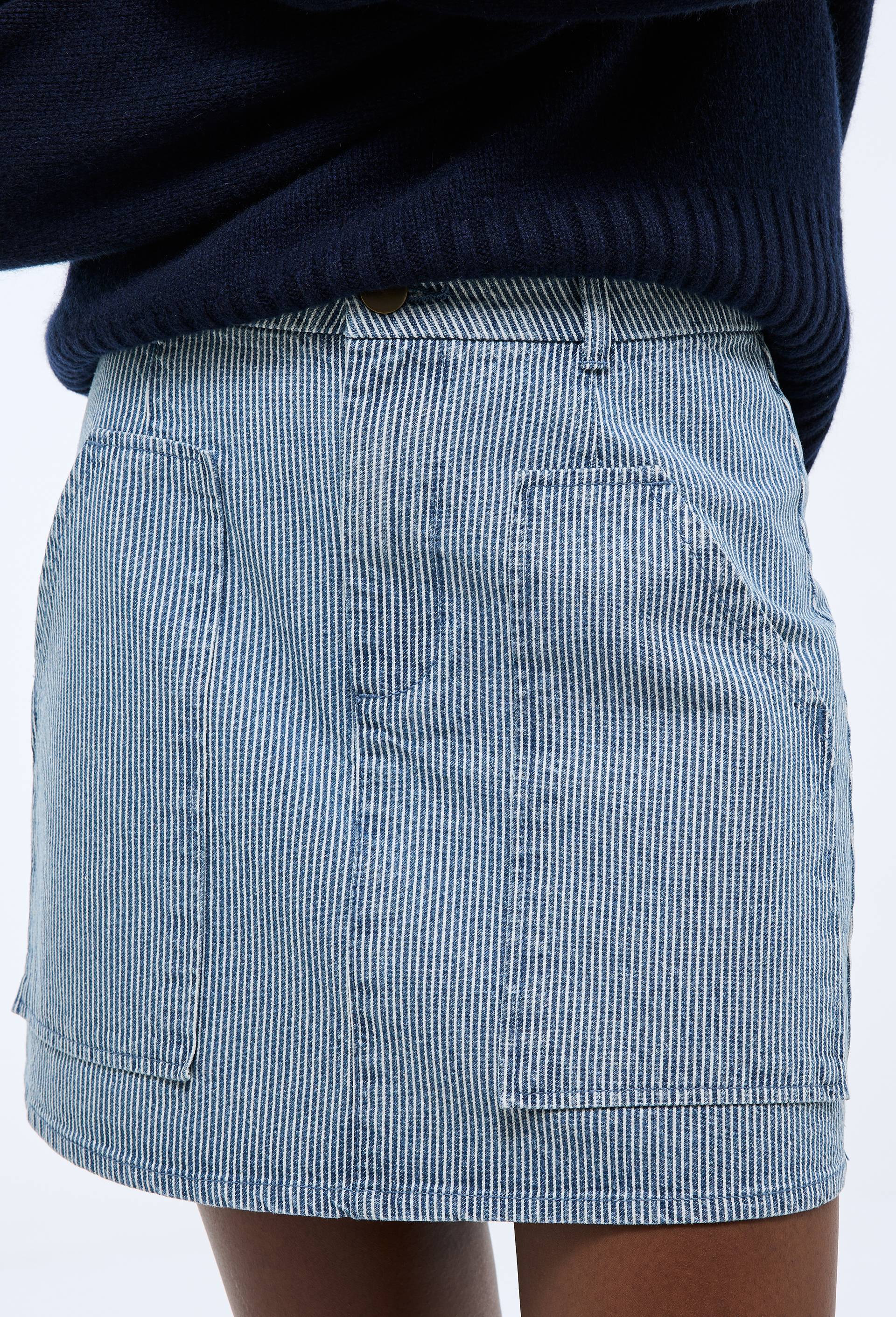 Jupe mini ray&eacute;e en coton, Bleu, large image number 1