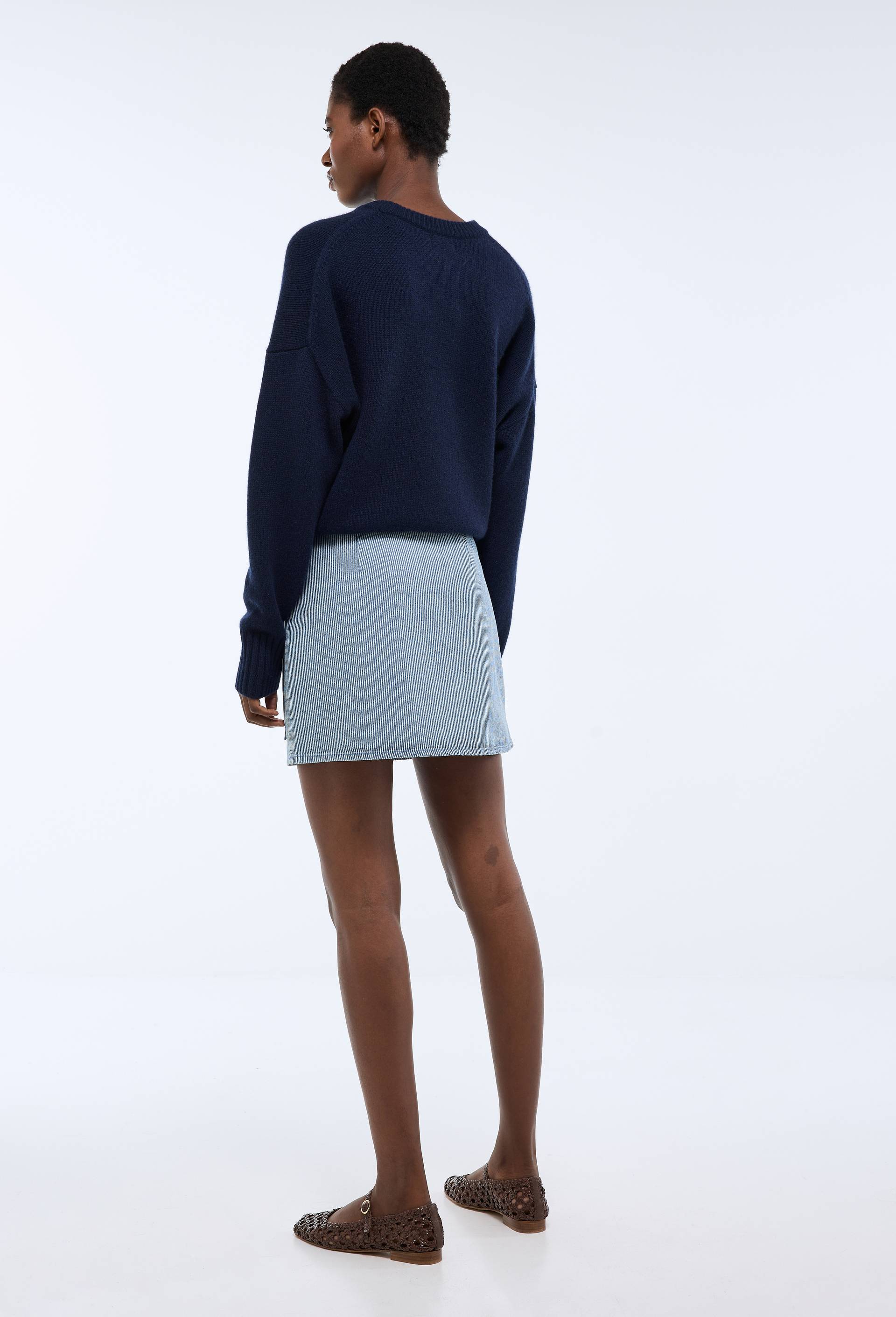 Jupe mini ray&eacute;e en coton, Bleu, large image number 2.0