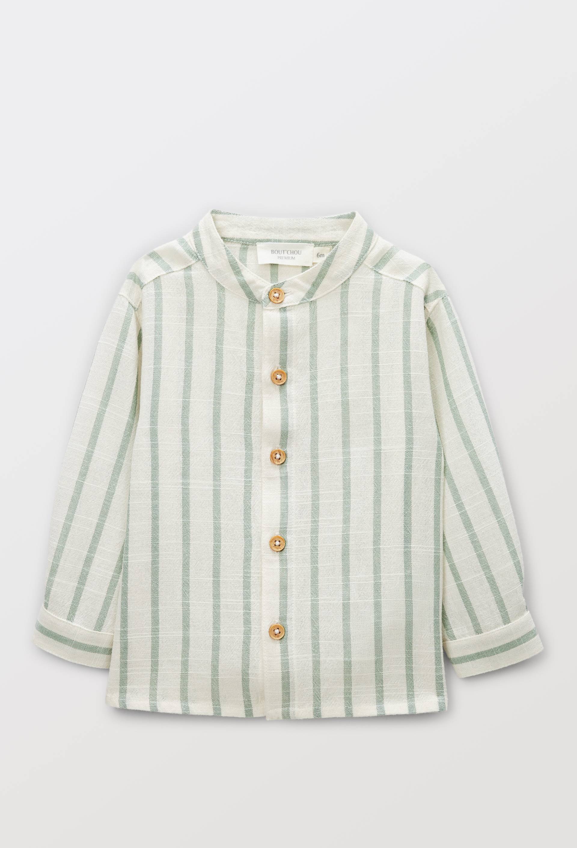 Chemise col mao ray&eacute;e en coton BIO GOTS - collection C&eacute;r&eacute;monie, Vert, large image number 1.0