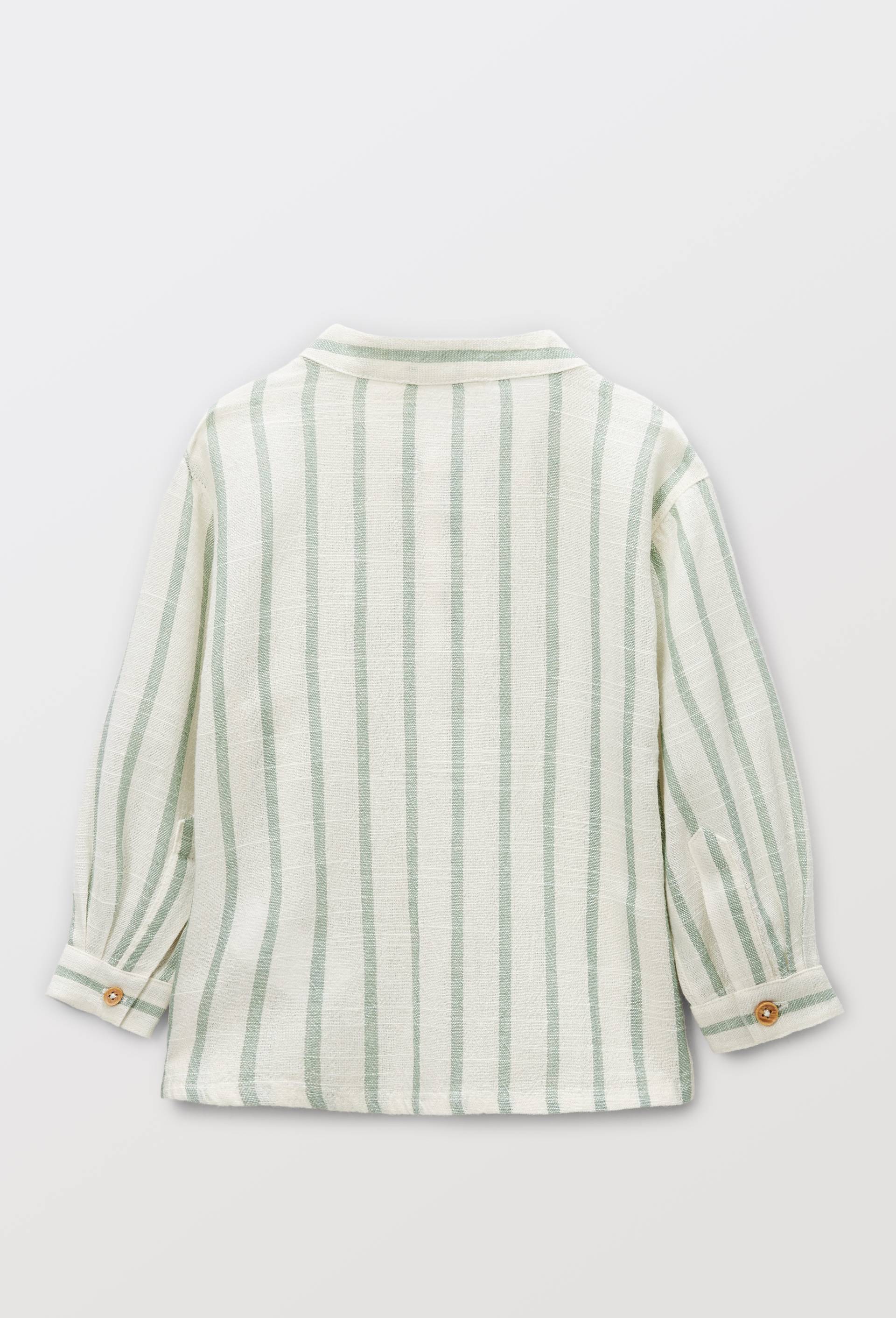 Chemise col mao ray&eacute;e en coton BIO GOTS - collection C&eacute;r&eacute;monie, Vert, large image number 2.0