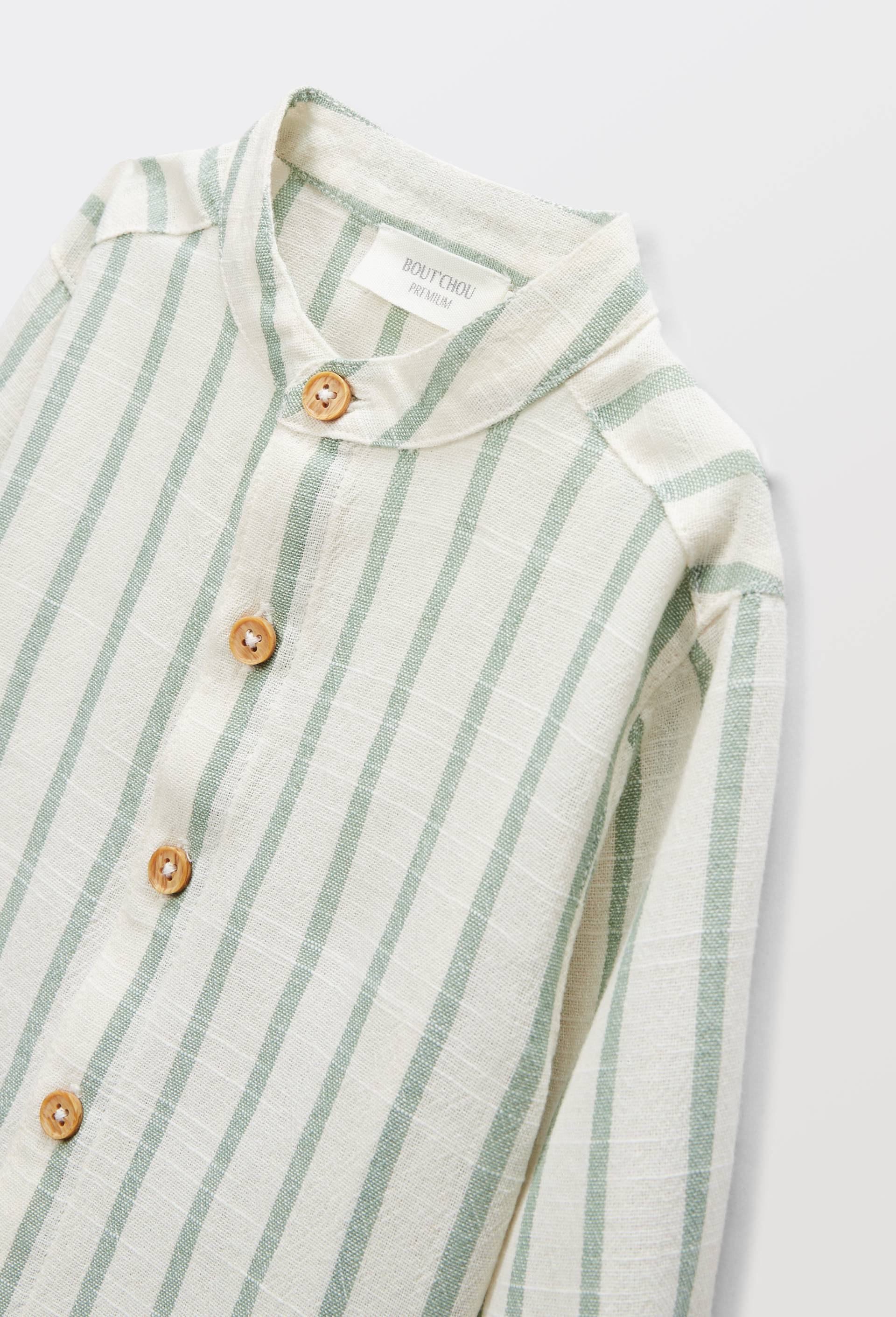 Chemise col mao ray&eacute;e en coton BIO GOTS - collection C&eacute;r&eacute;monie, Vert, large image number 3.0