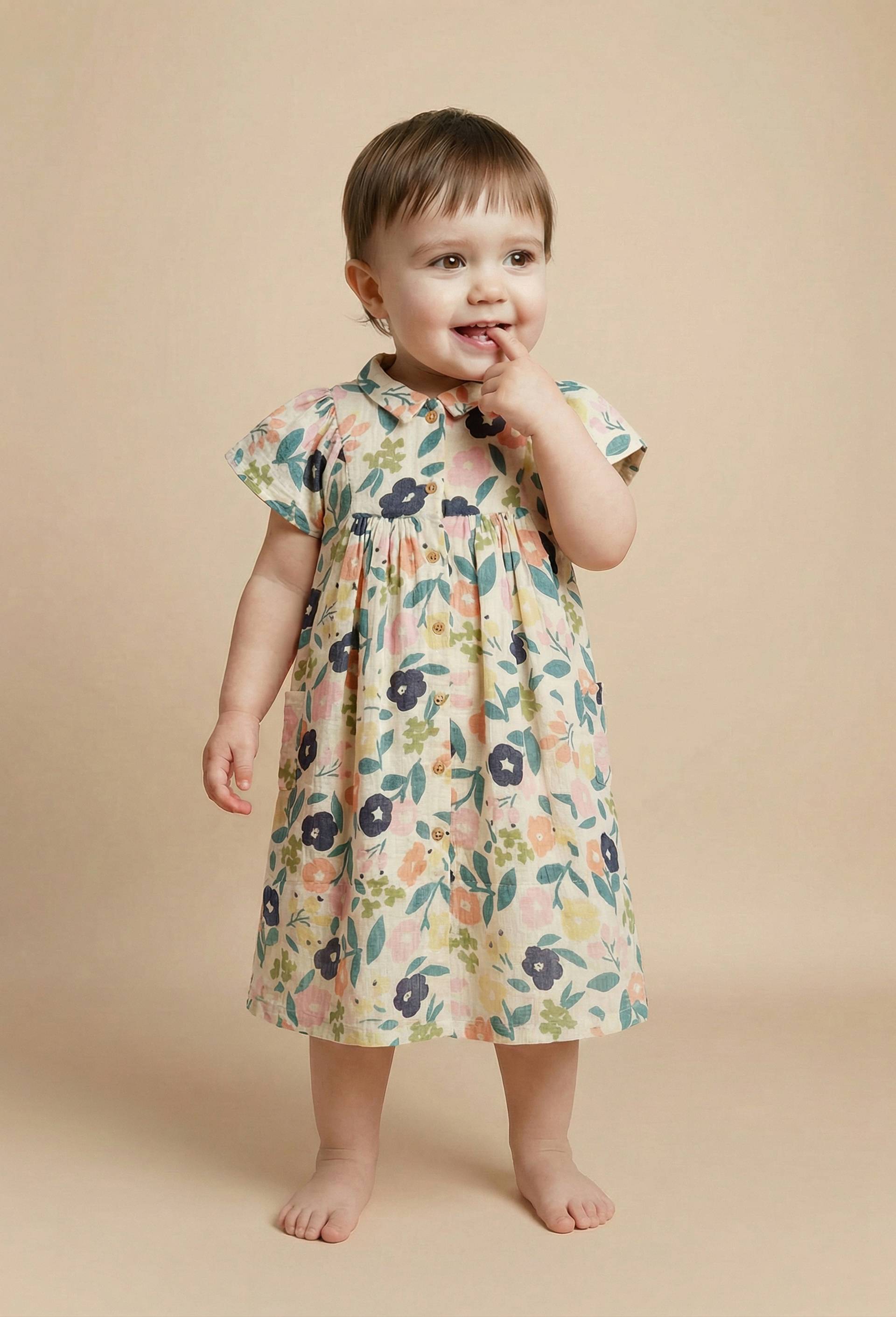 Robe avec bloomer imprim&eacute;s en coton BIO GOTS, Beige clair, large image number 2.0