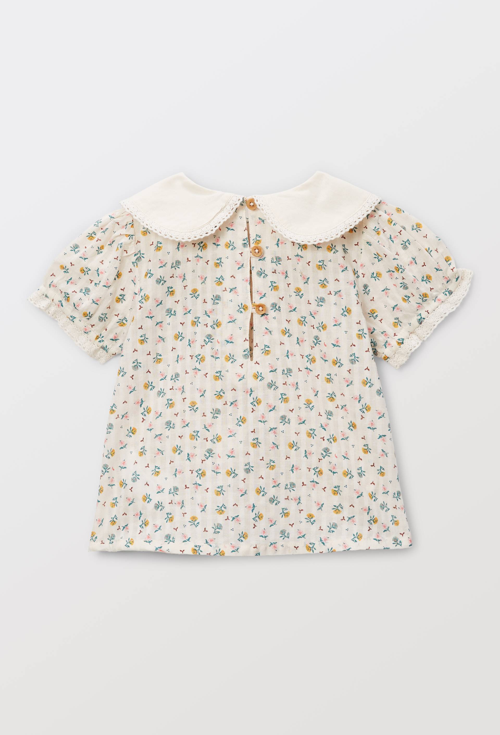 Blouse &agrave; col imprim&eacute;e en coton BIO GOTS - collection C&eacute;r&eacute;monie, Beige clair, large image number 2.0