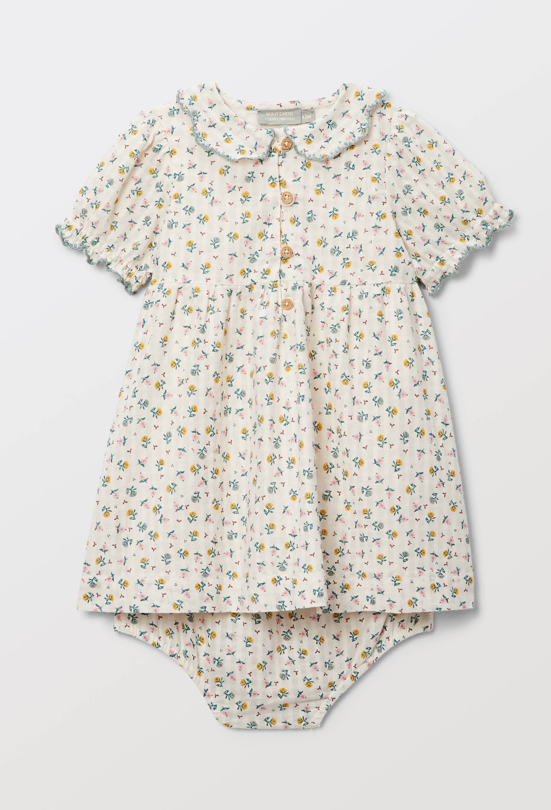 Robe avec bloomer imprim&eacute;s en coton BIO GOTS - collection C&eacute;r&eacute;monie, Beige clair, large image number 0