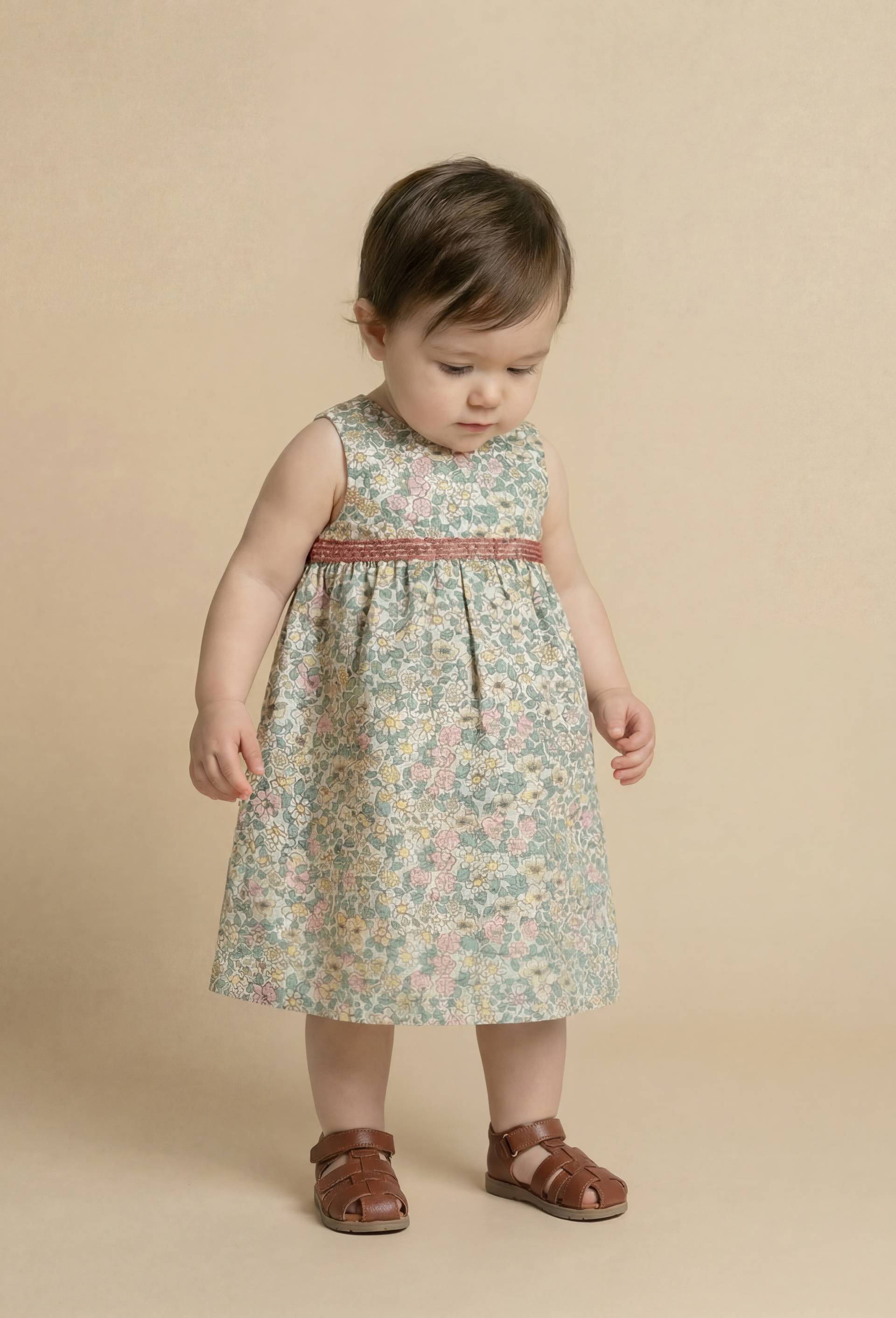 Robe avec bloomer imprim&eacute;s en coton BIO GOTS - collection C&eacute;r&eacute;monie, Beige clair, large image number 1