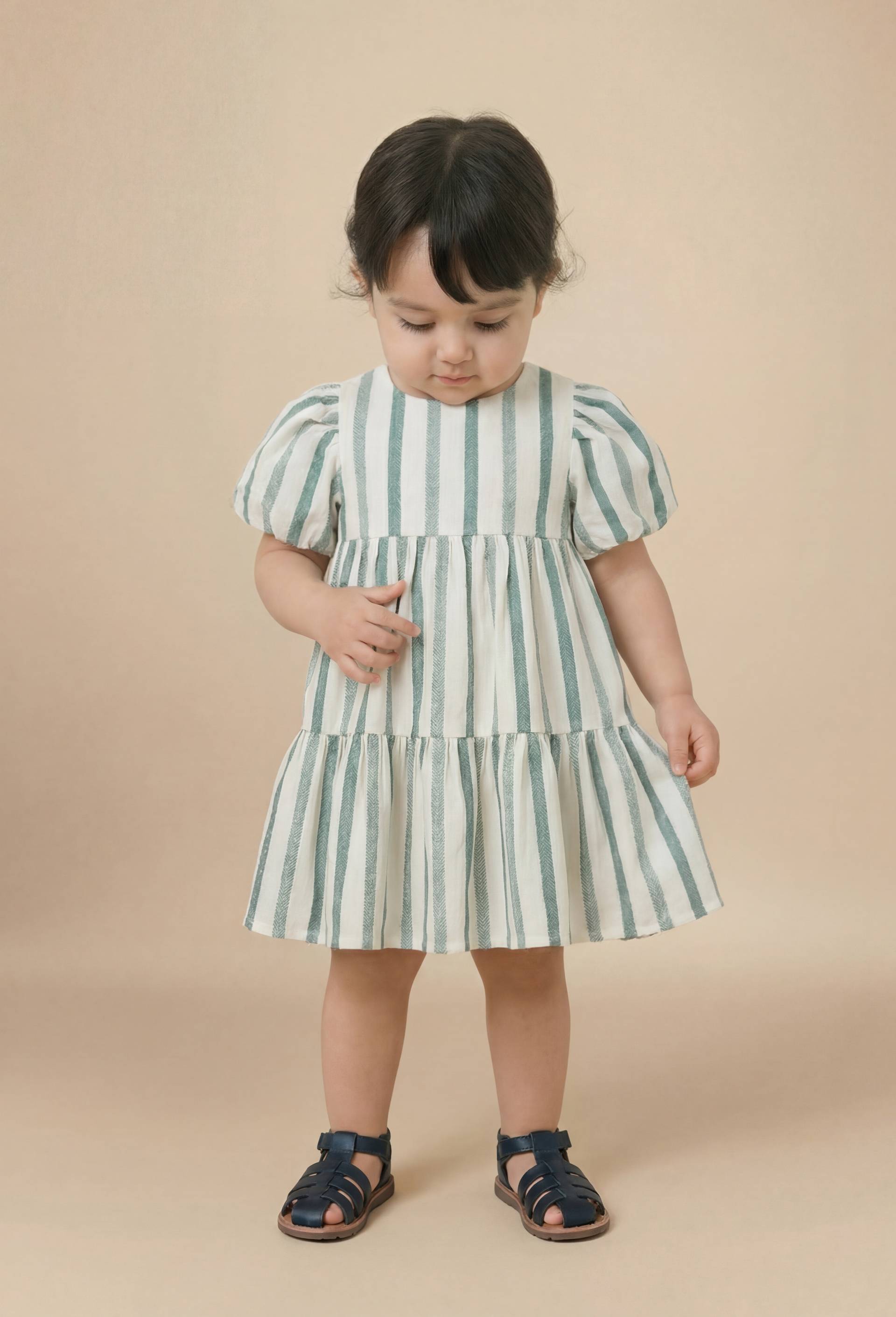 Robe ray&eacute;e en coton BIO GOTS - Collection C&eacute;r&eacute;monie, Ecru, large image number 0.0
