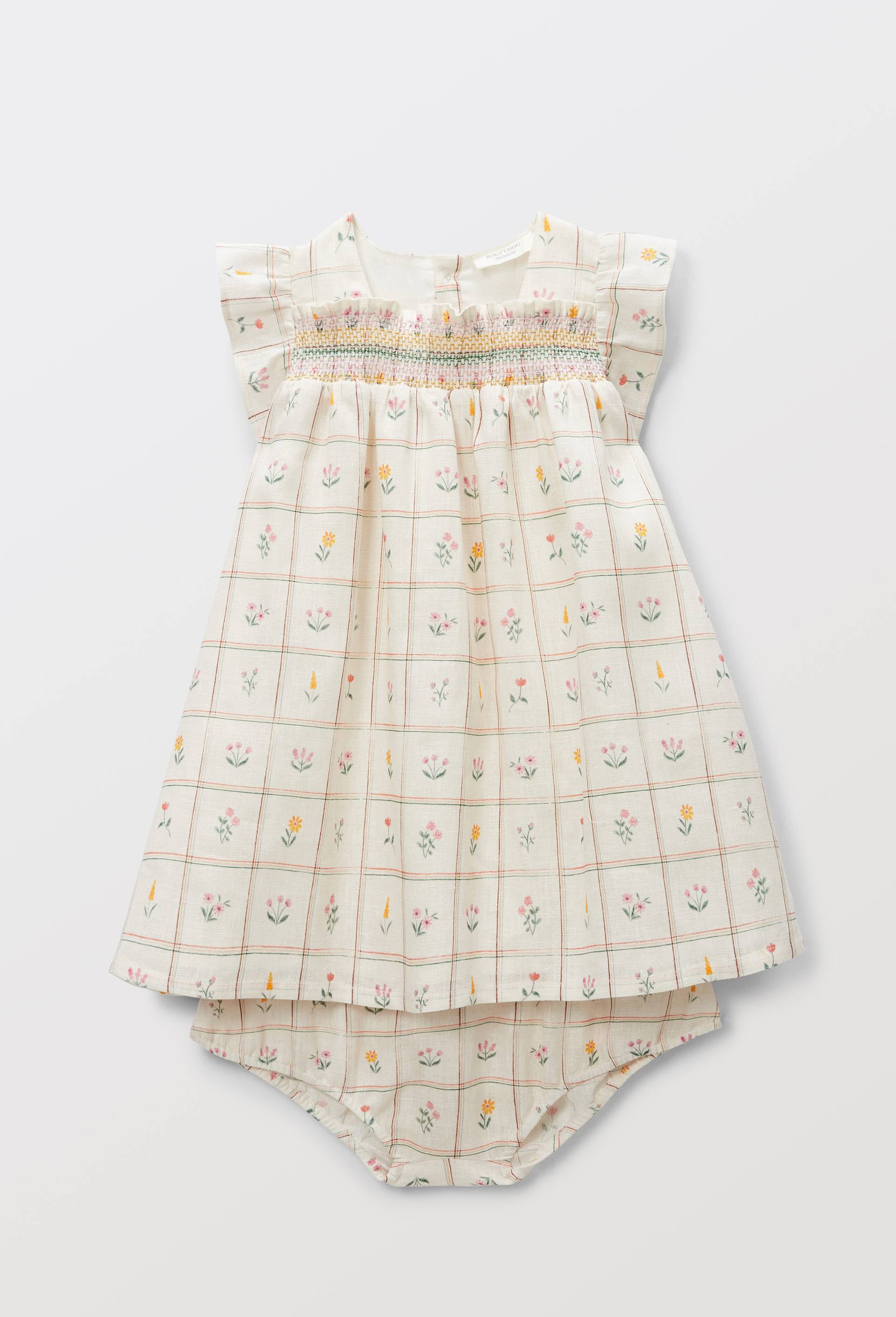 Robe avec bloomer  imprim&eacute;s contenant du lin - collection C&eacute;r&eacute;monie, Beige clair, large image number 1.0