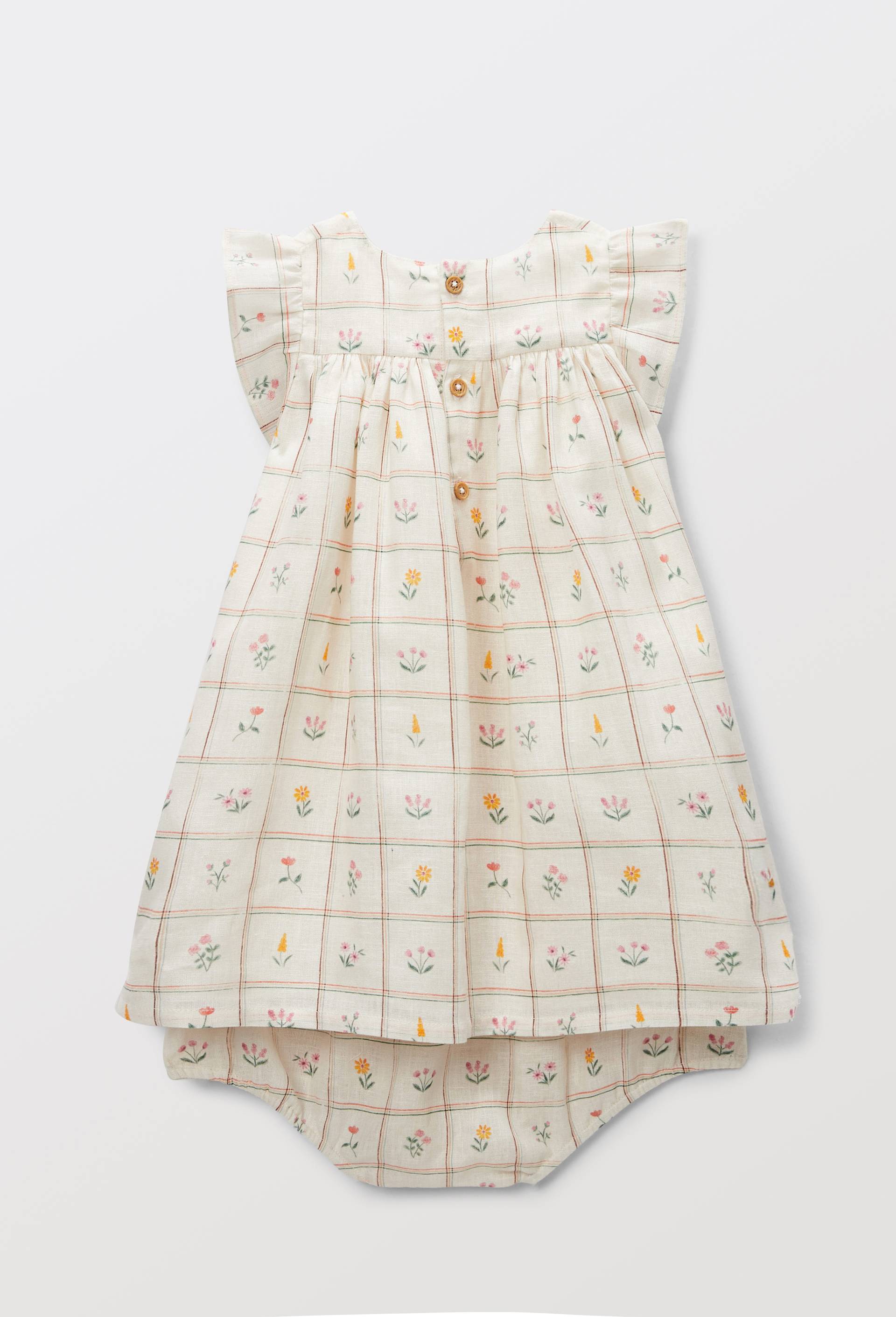 Robe avec bloomer  imprim&eacute;s contenant du lin - collection C&eacute;r&eacute;monie, Beige clair, large image number 2