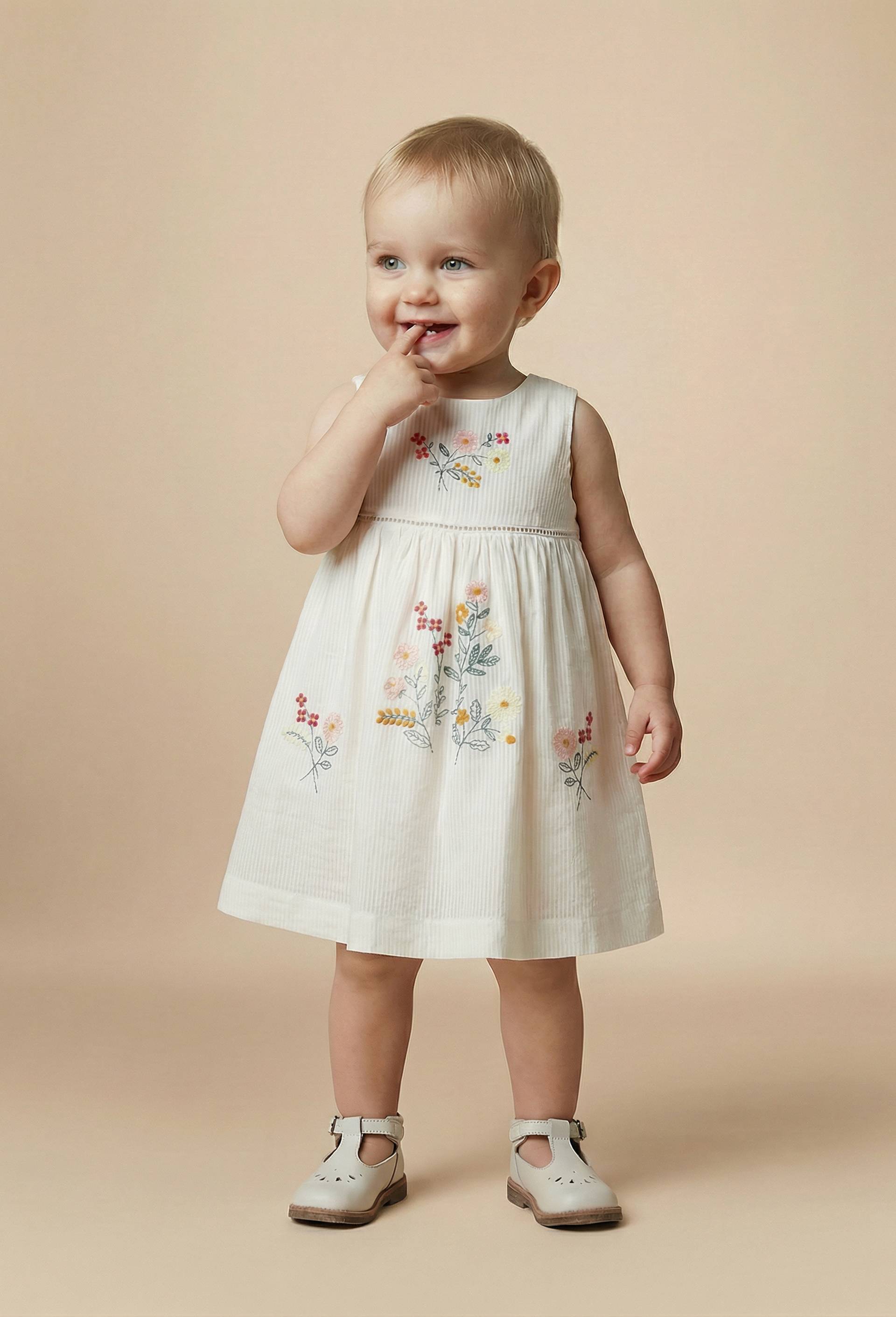 Robe avec bloomer brod&eacute;s en coton - collection C&eacute;r&eacute;monie, Beige clair, large image number 0