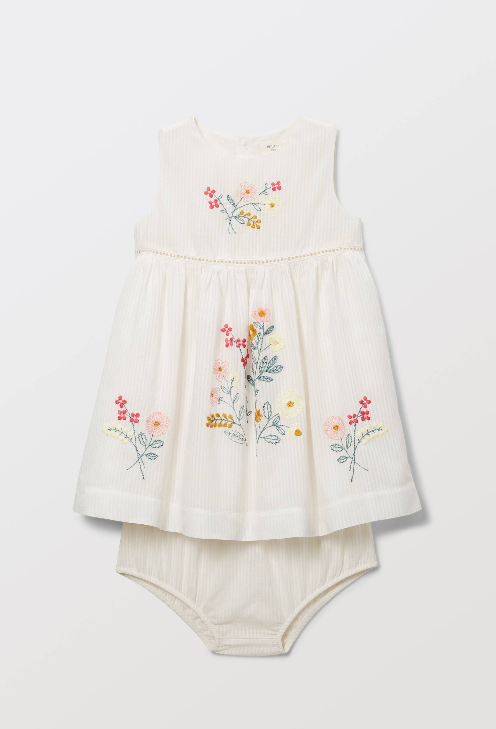 Robe avec bloomer brod&eacute;s en coton - collection C&eacute;r&eacute;monie, Beige clair, large image number 1