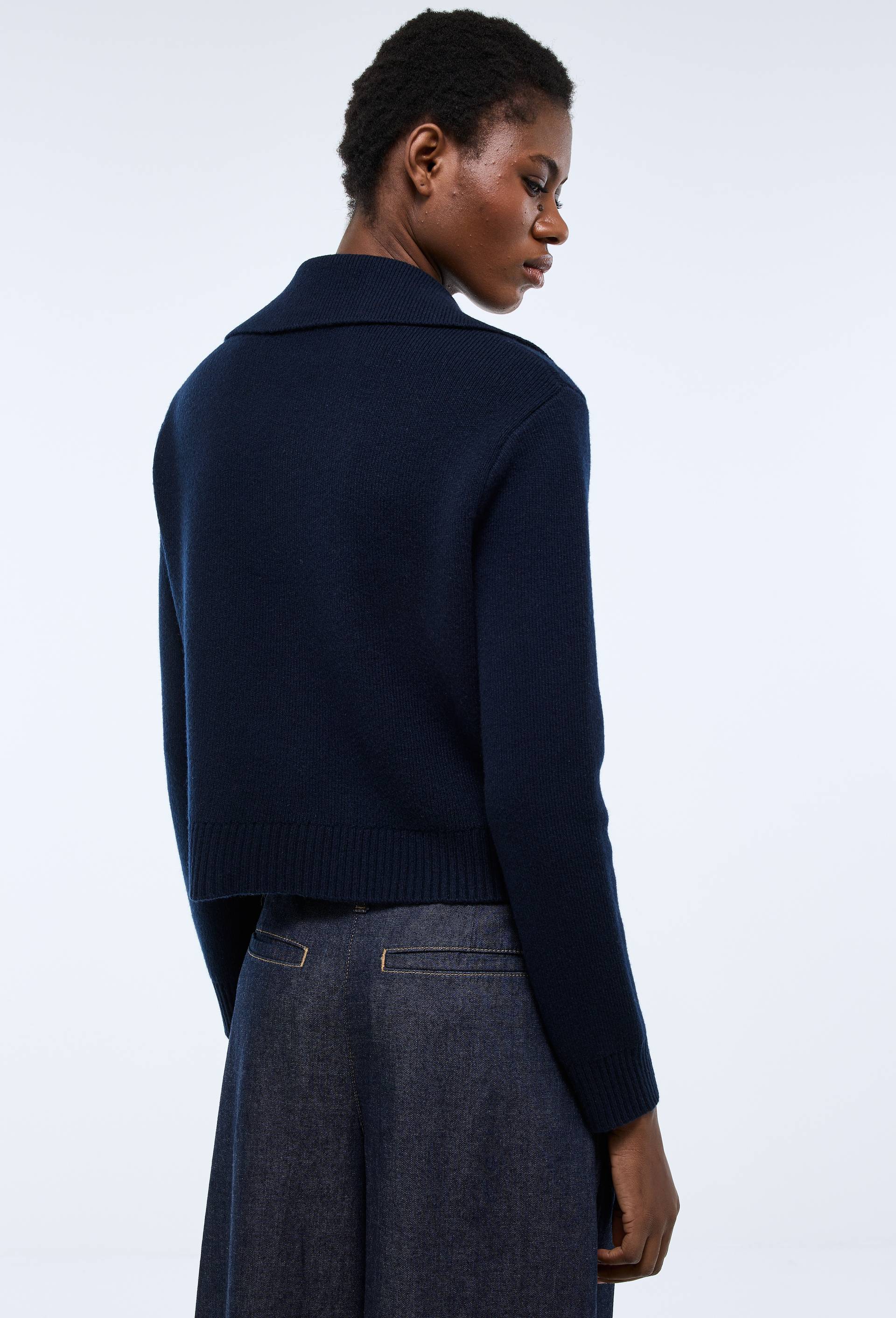 Veste en maille unie contenant de la laine, Bleu fonc&eacute;, large image number 1