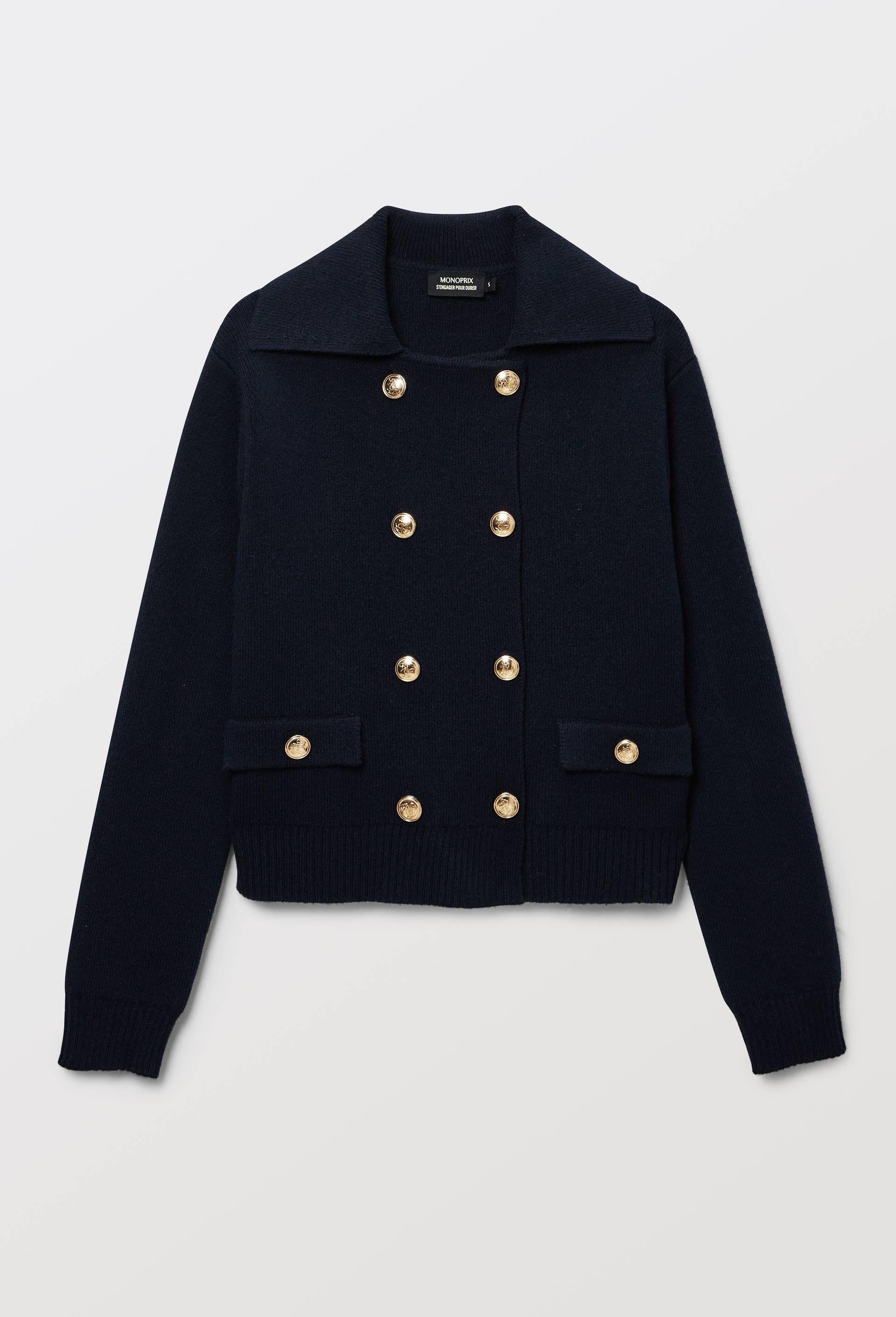 Veste en maille unie contenant de la laine, Bleu fonc&eacute;, large image number 2.0