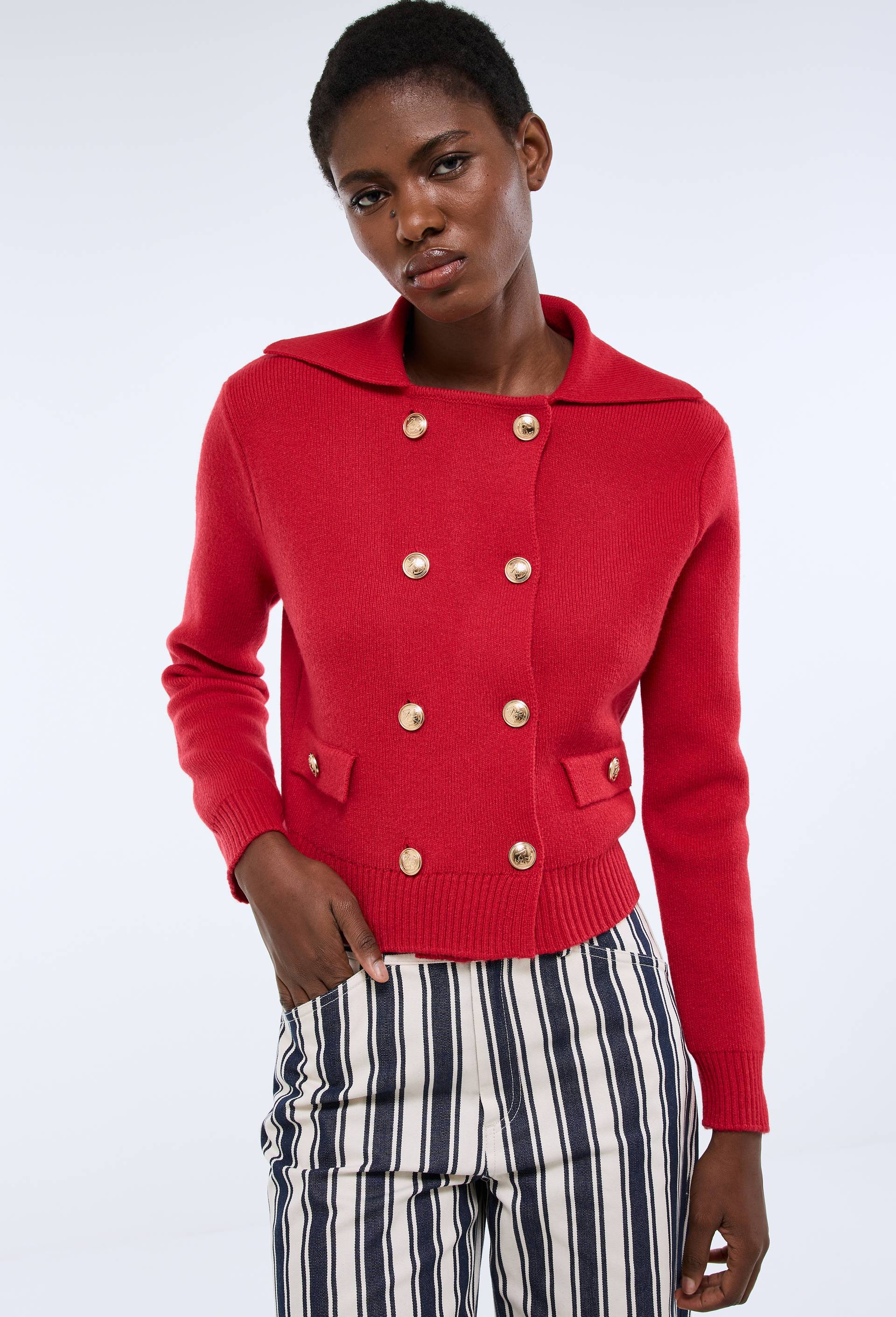 Veste en maille unie contenant de la laine, Rouge, large image number 0.0