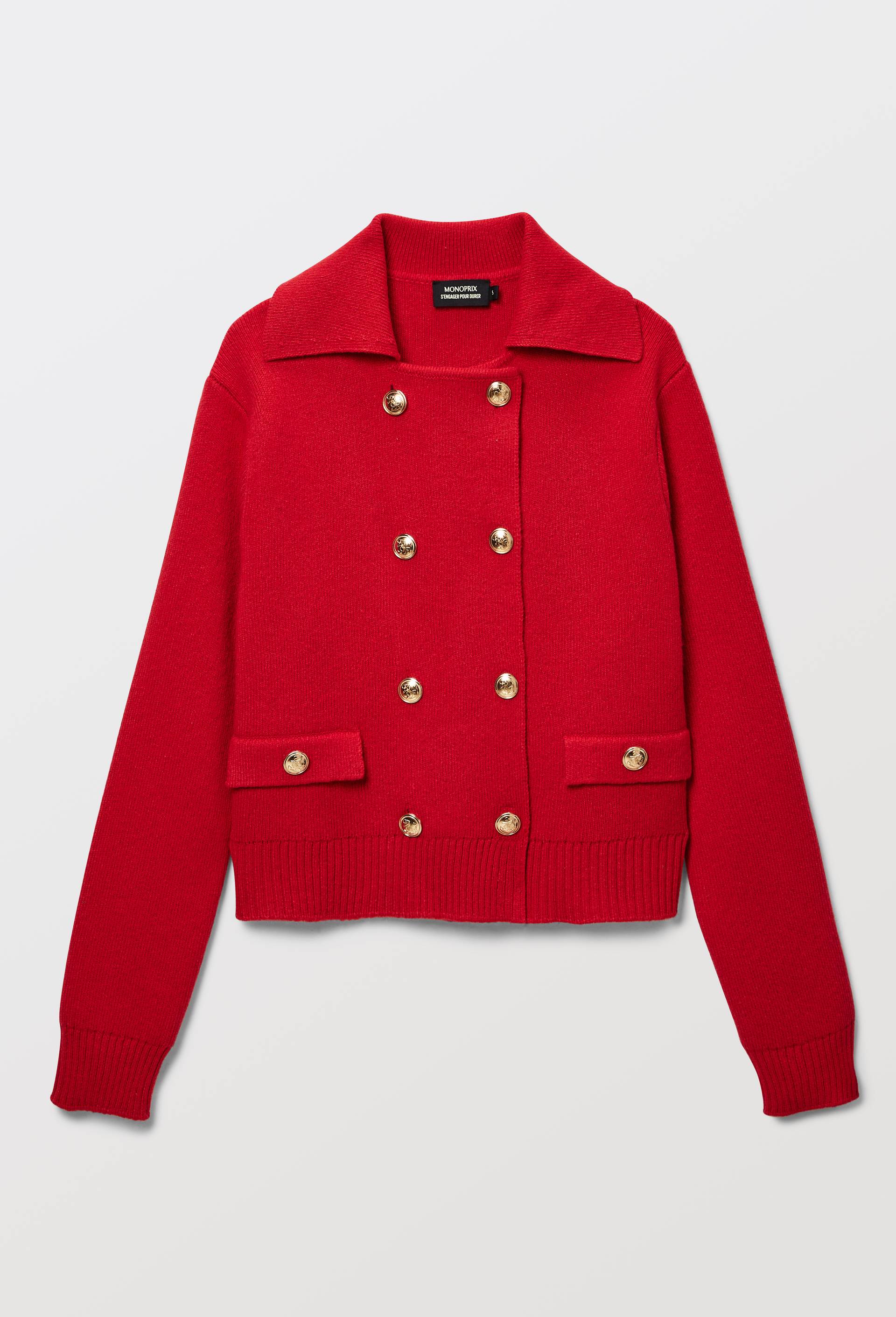 Veste en maille unie contenant de la laine, Rouge, large image number 2