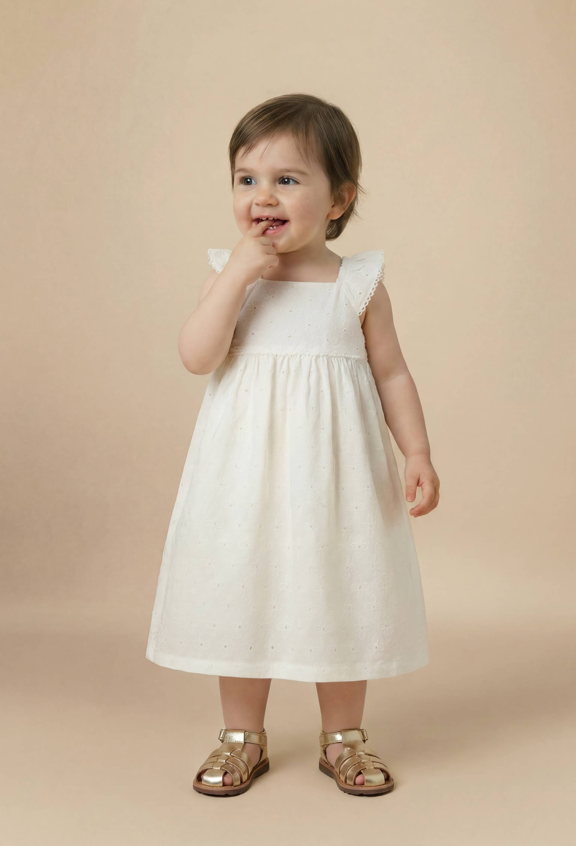 Robe avec bloomer brod&eacute;s en coton BIO GOTS - collection C&eacute;r&eacute;monie, Ecru, large image number 0