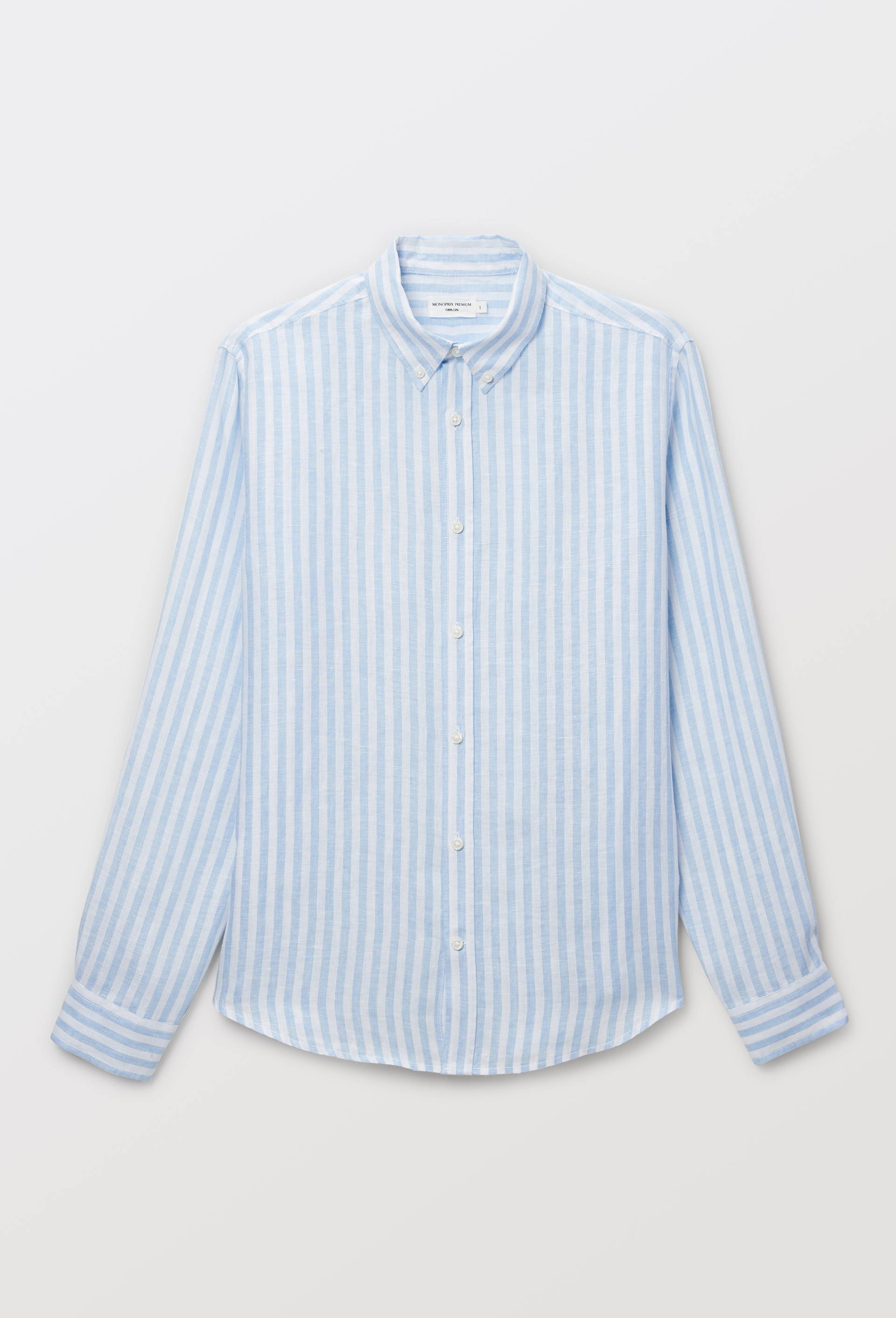 Chemise ray&eacute;e en lin, Bleu, large image number 3