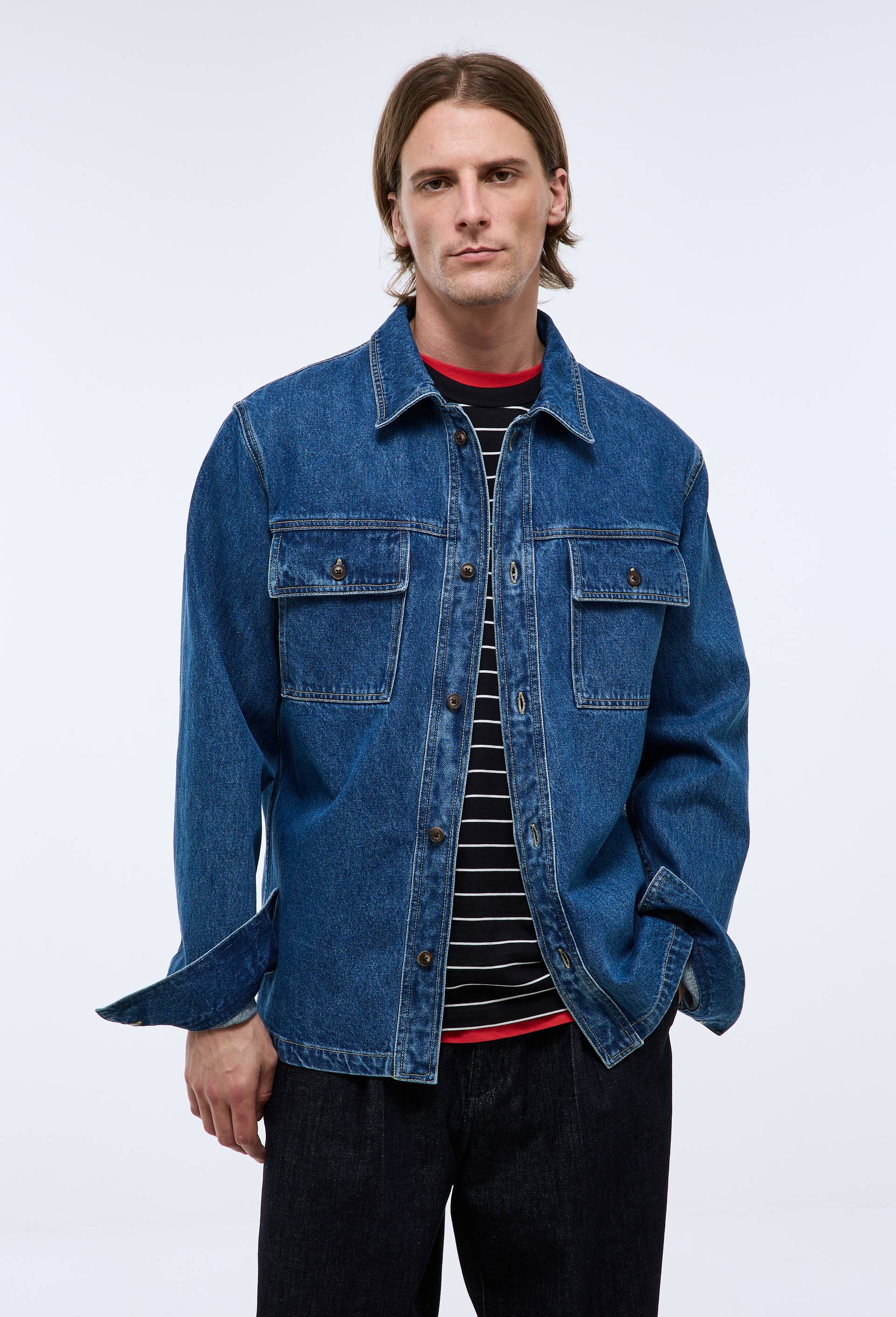 Surchemise en jean en coton, Bleu, large image number 0.0