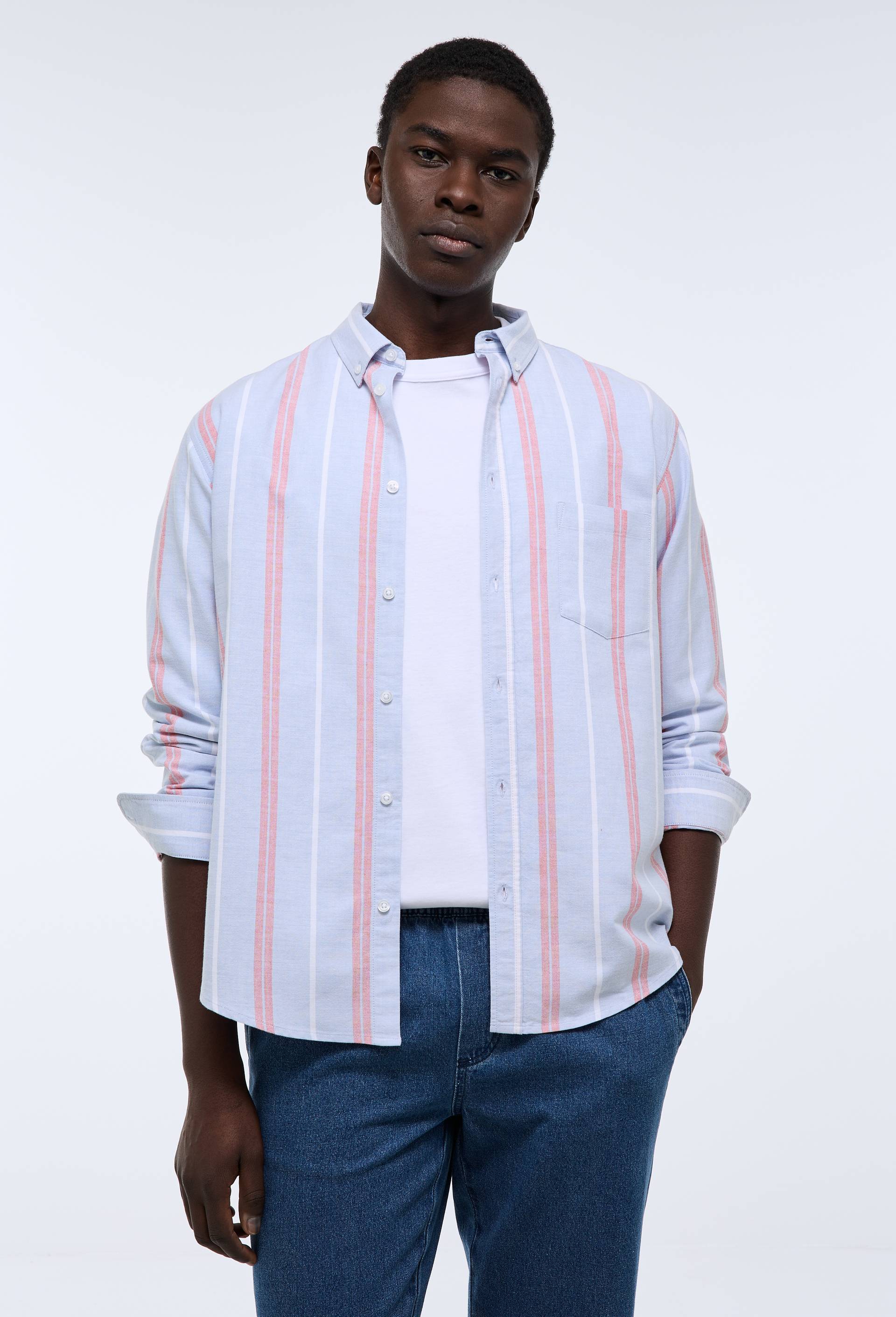 Chemise oxford ray&eacute;e en coton bio GOTS, Bleu, large image number 1.0