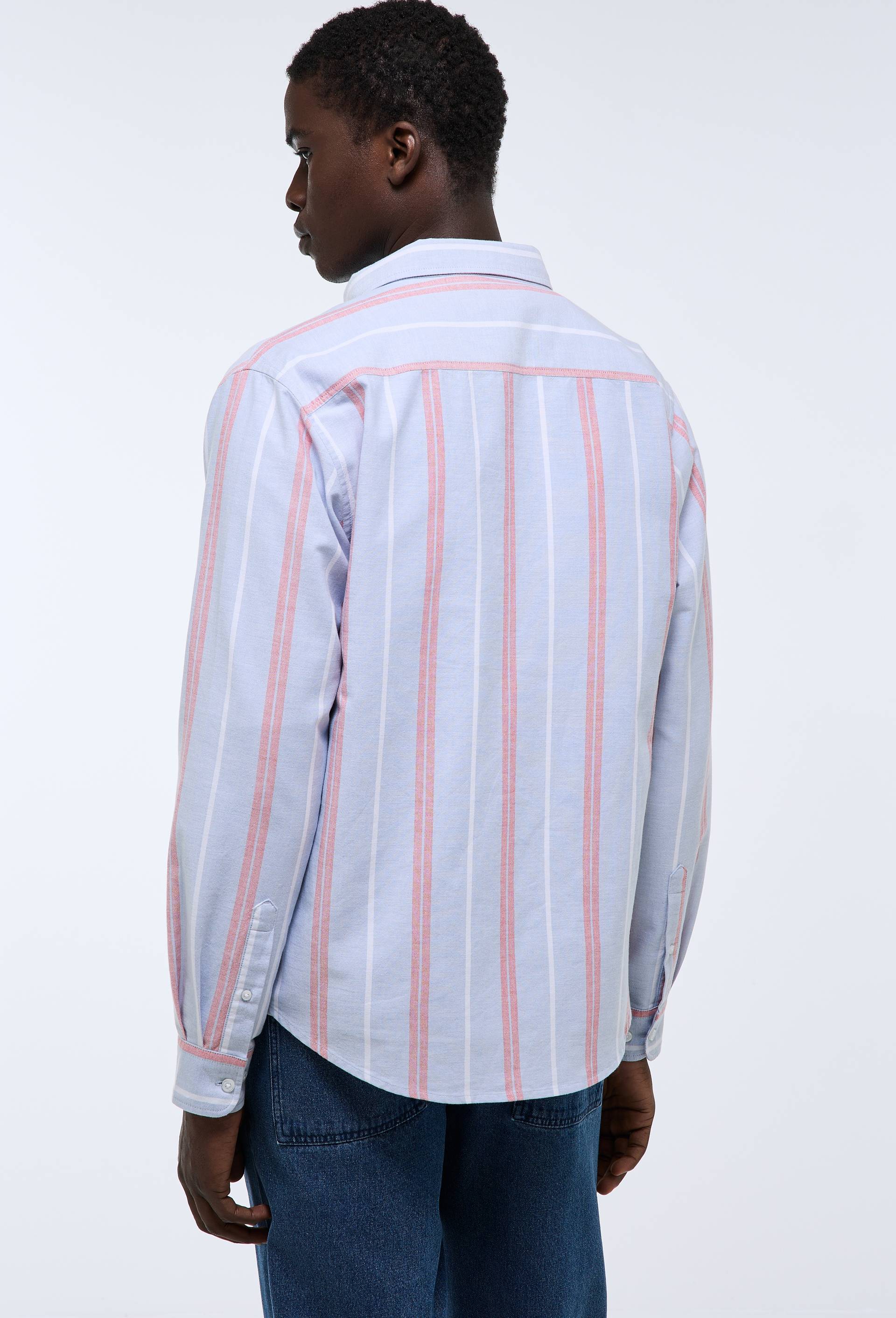 Chemise oxford ray&eacute;e en coton bio GOTS, Bleu, large image number 2