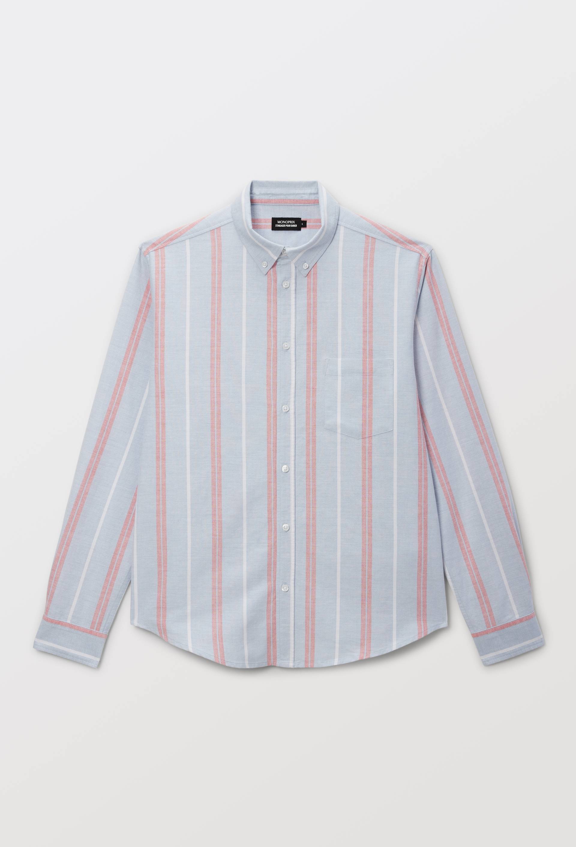 Chemise oxford ray&eacute;e en coton bio GOTS, Bleu, large image number 3
