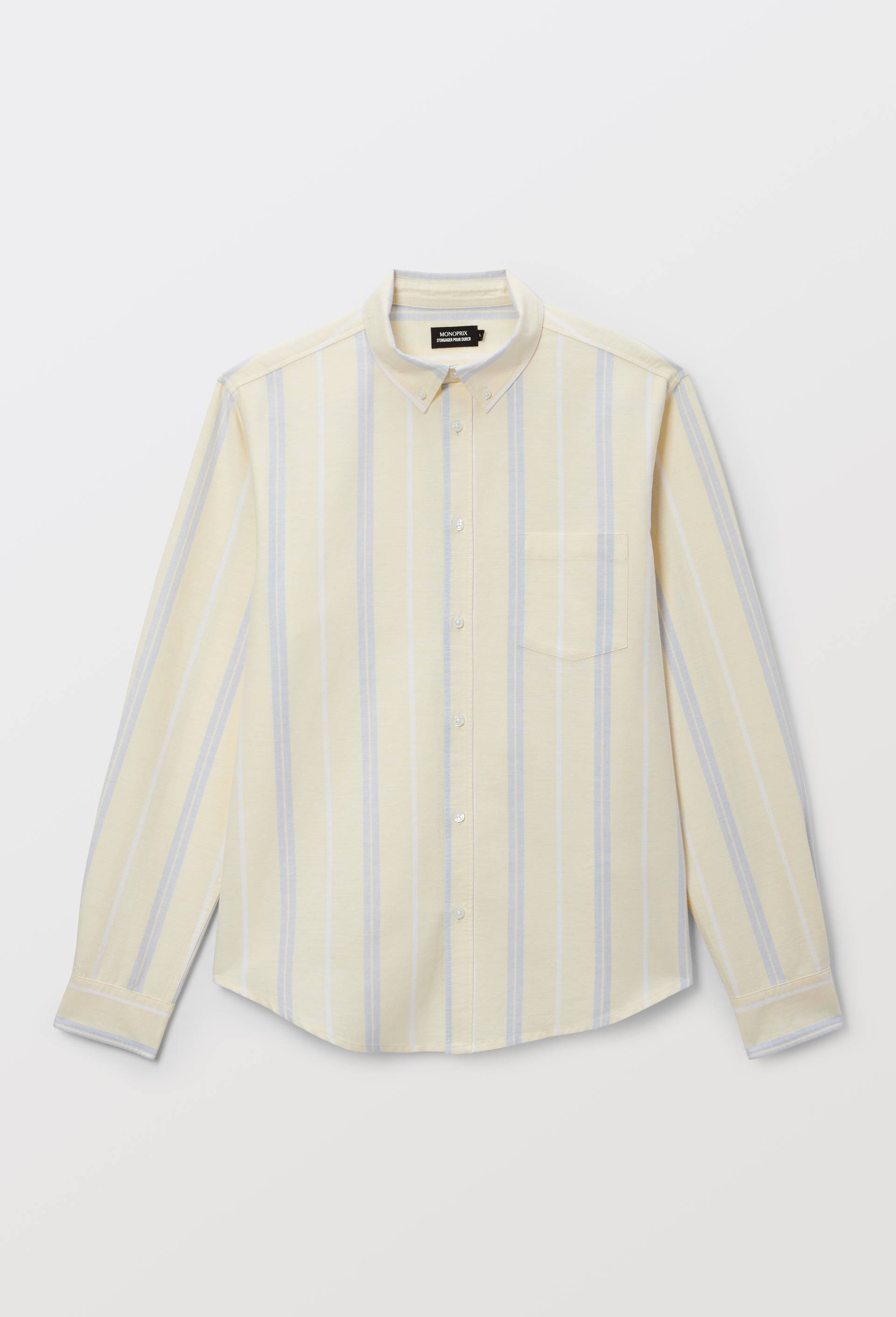 Chemise oxford ray&eacute;e en coton bio GOTS, Jaune clair, large image number 2.0
