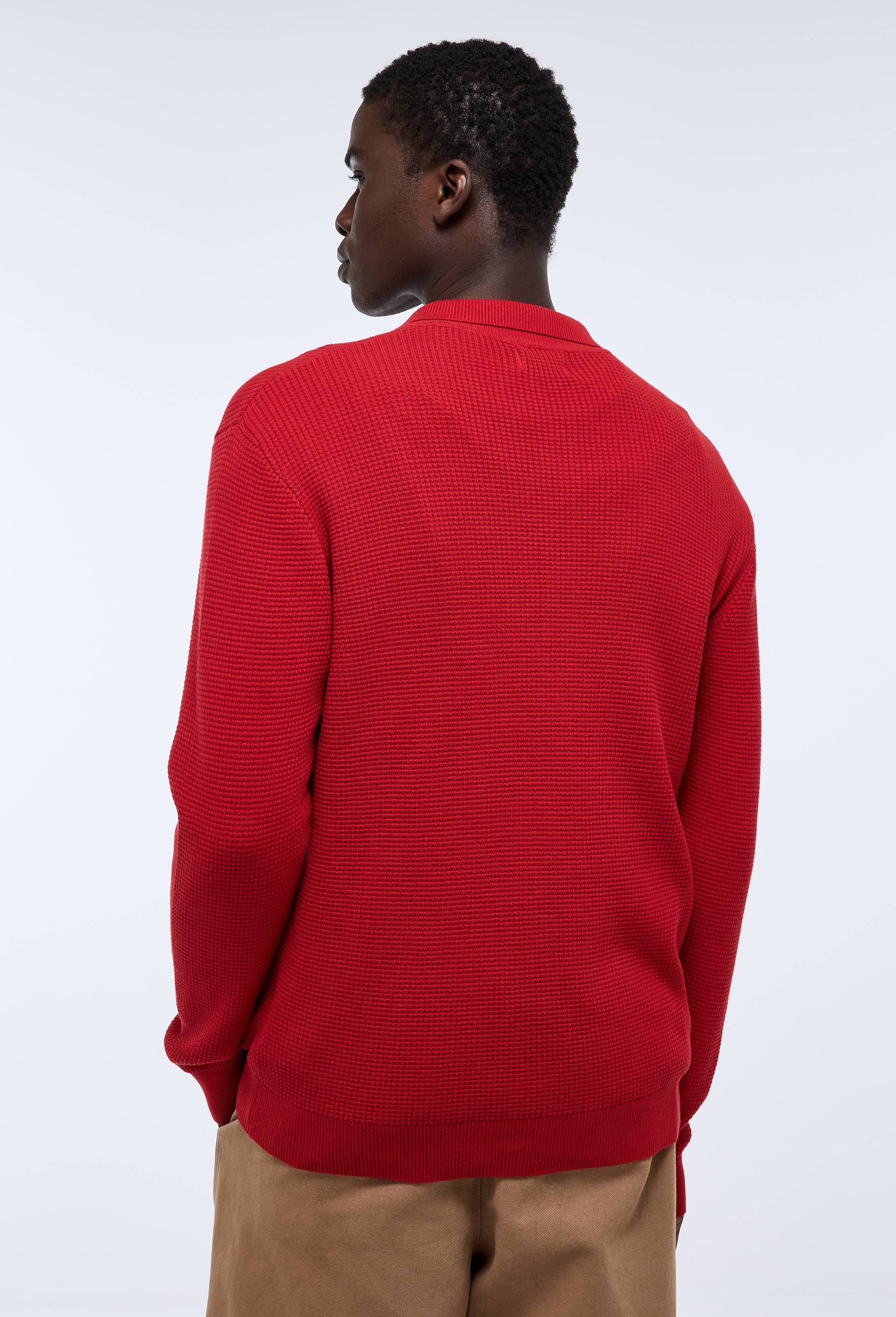 Pull col polo boutonn&eacute; en coton BIO GOTS, Rouge, large image number 1