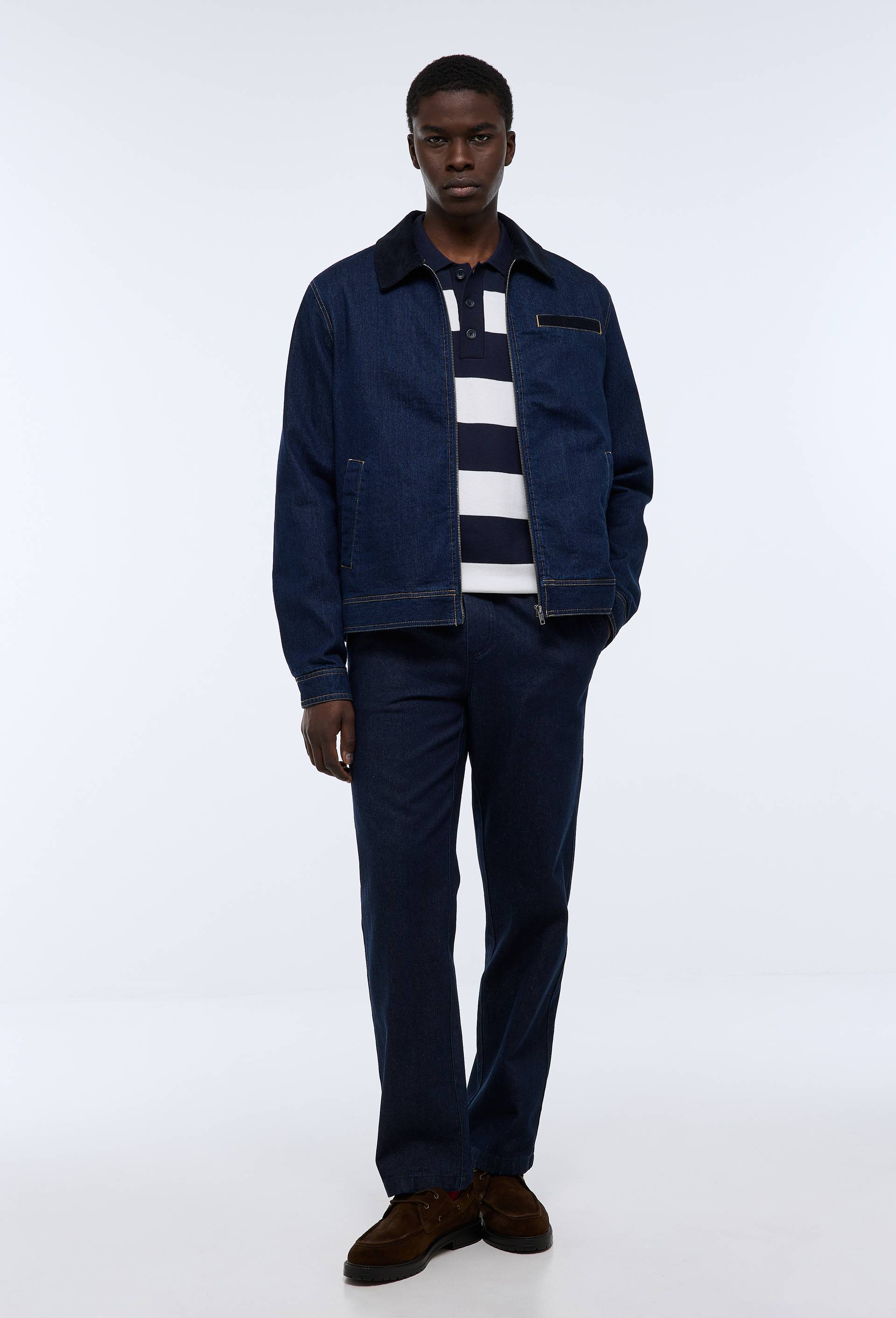 Veste en jean en coton avec col velours, Bleu fonc&eacute;, large image number 1