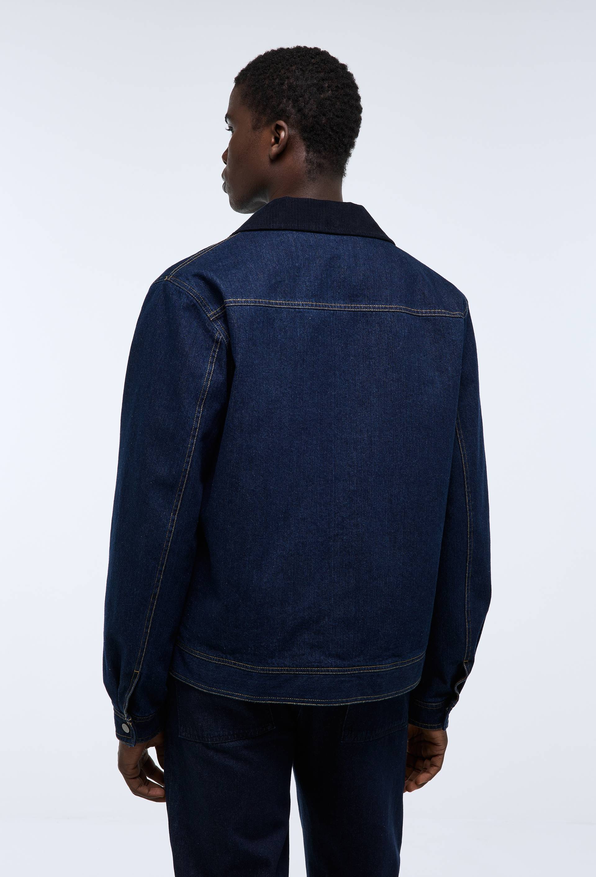 Veste en jean en coton avec col velours, Bleu fonc&eacute;, large image number 3