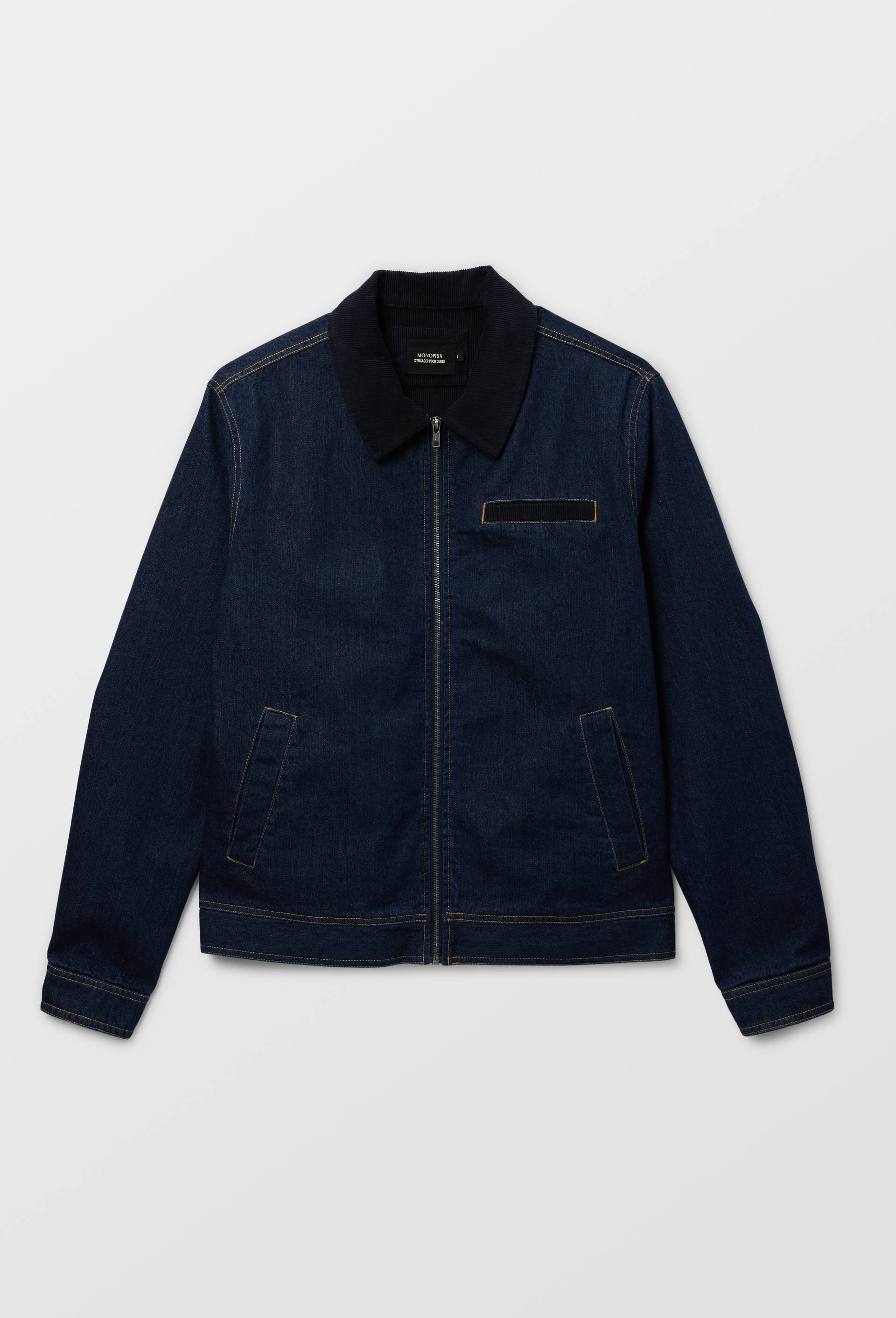 Veste en jean en coton avec col velours, Bleu fonc&eacute;, large image number 4