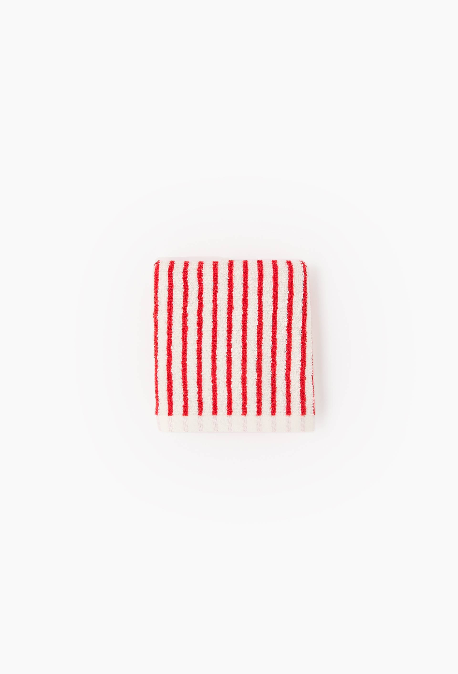 Serviette de bain ray&eacute;e, en coton BIO GOTS, Rouge, swatch image