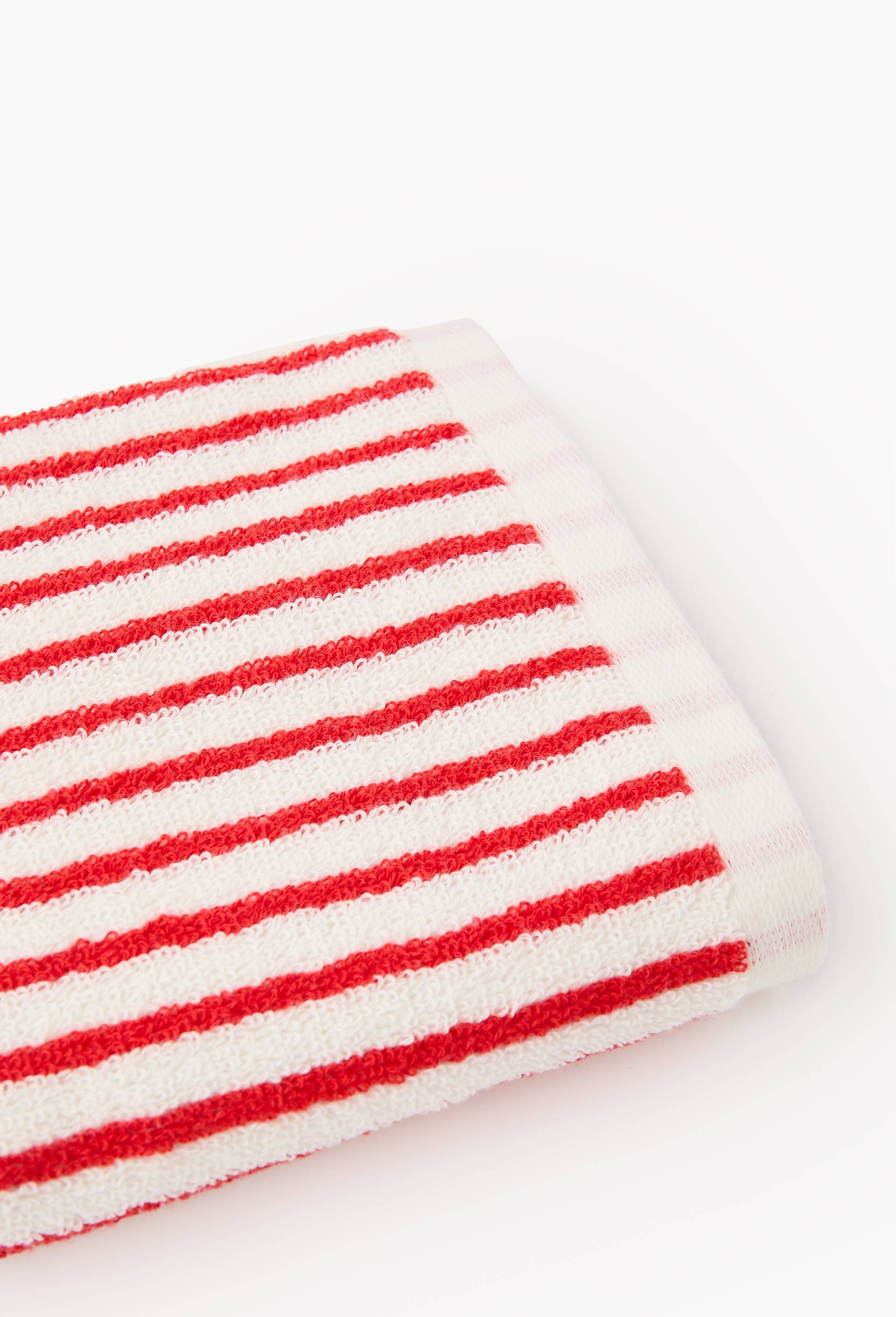 Serviette de bain ray&eacute;e, en coton BIO GOTS, Rouge, large image number 1