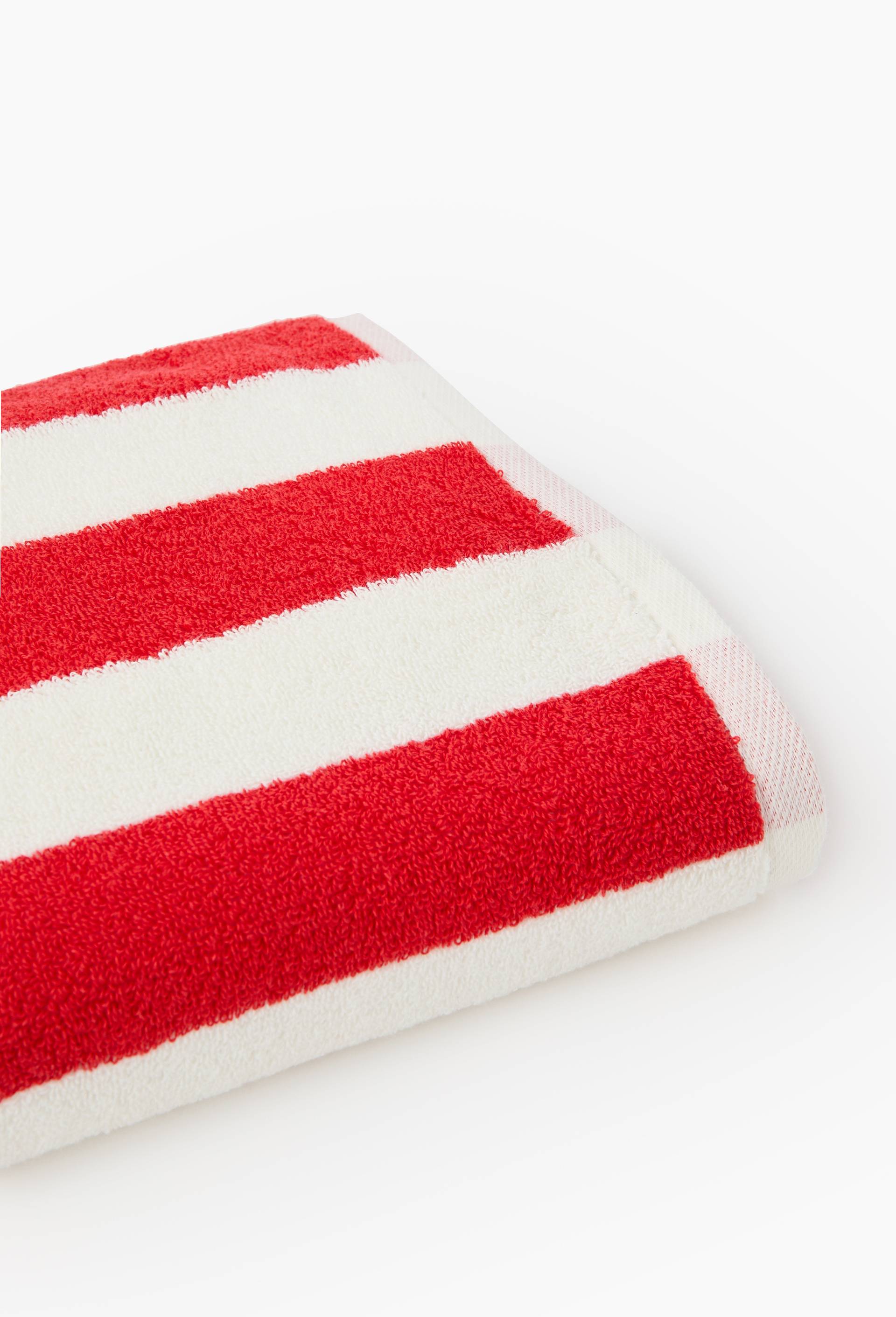 Drap de bain ray&eacute;, en coton BIO GOTS, Rouge, large image number 1.0