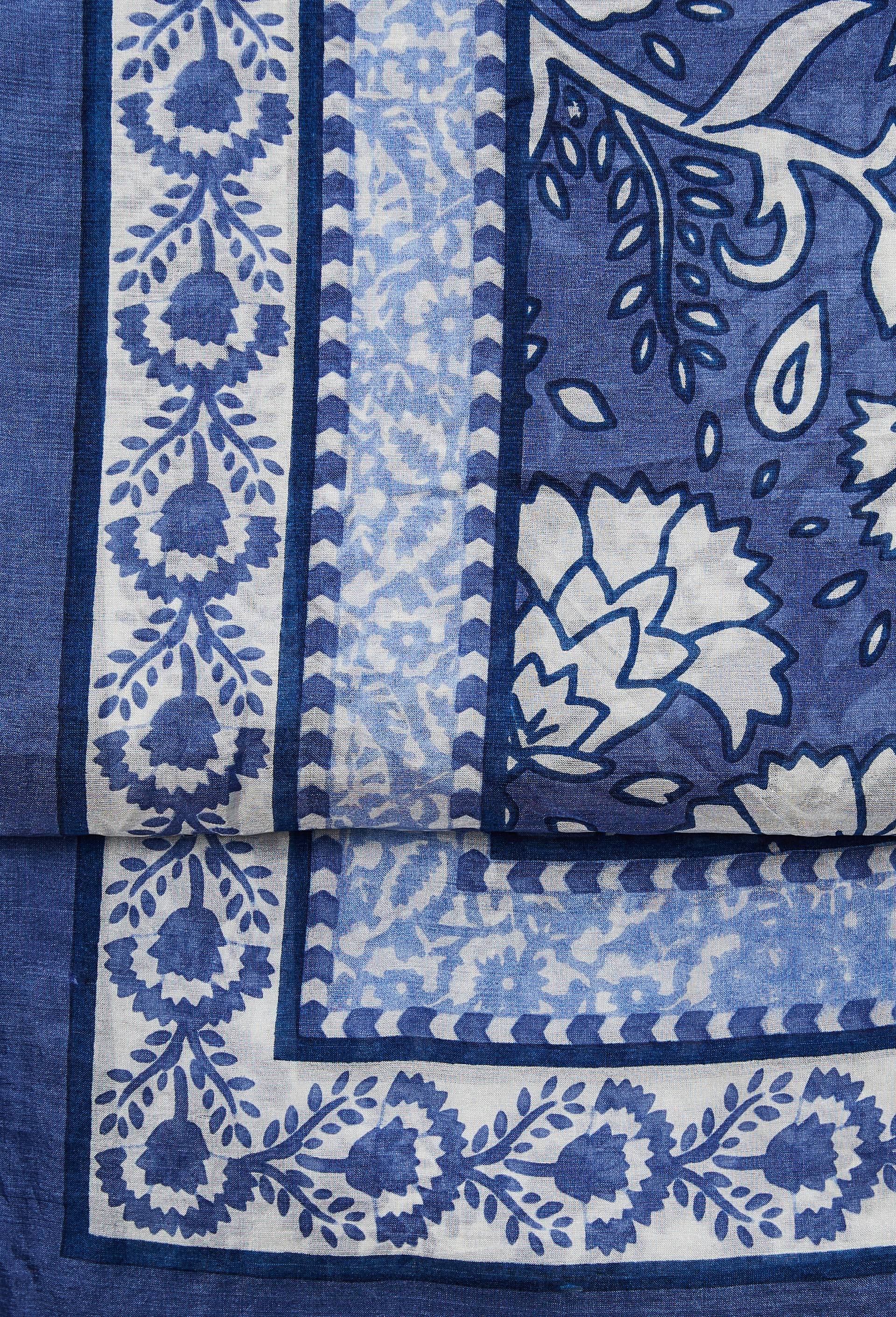 Foulard imprim&eacute; en soie, Bleu, large image number 1