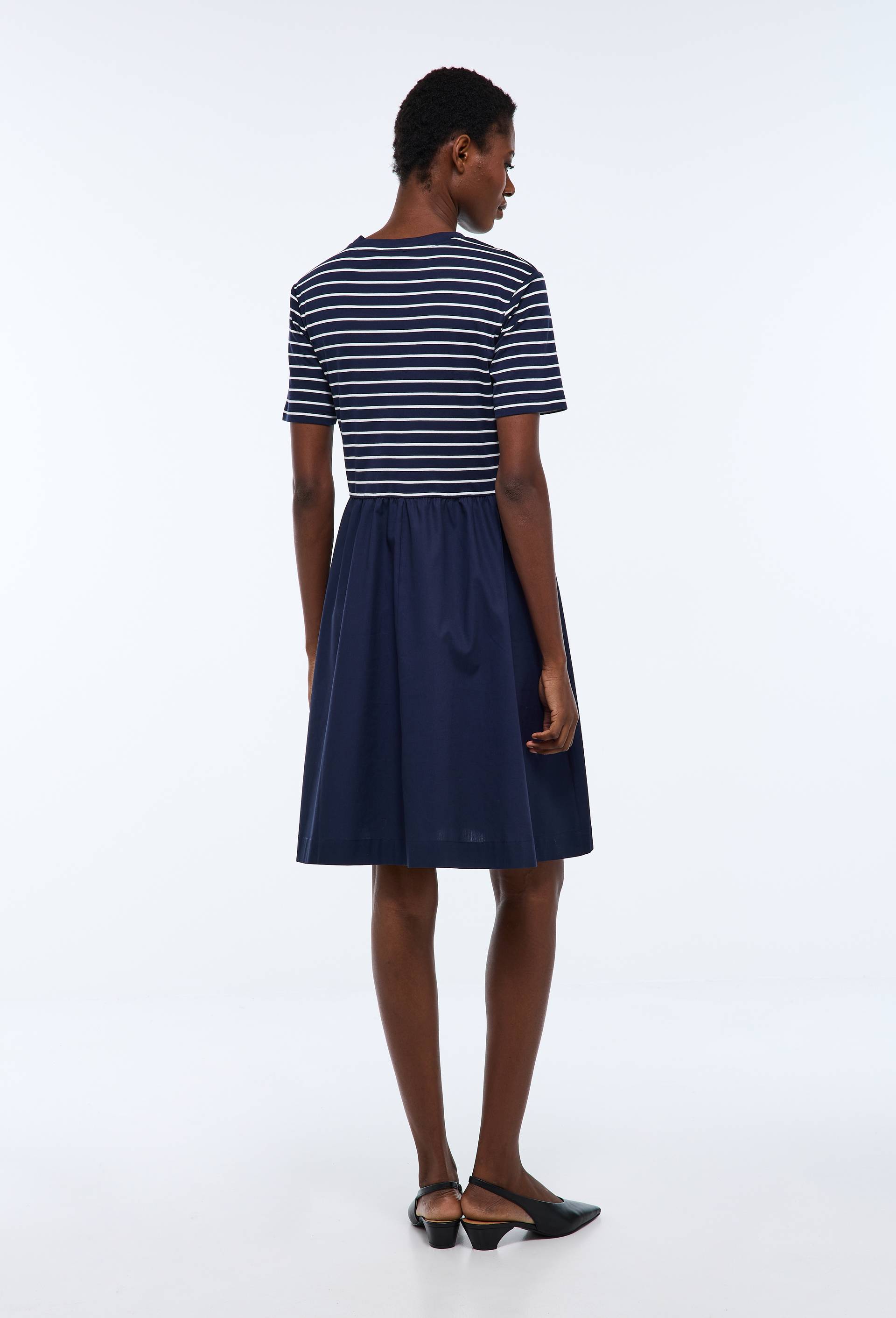 Robe courte bi-mati&egrave;re unie en coton BIO, Bleu fonc&eacute;, large image number 2