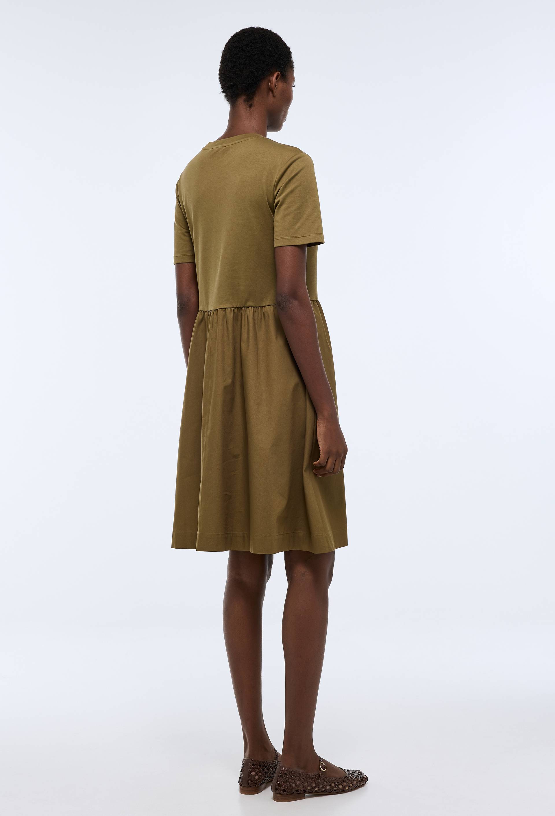 Robe courte bi-mati&egrave;re unie en coton BIO, Vert fonc&eacute;, large image number 1
