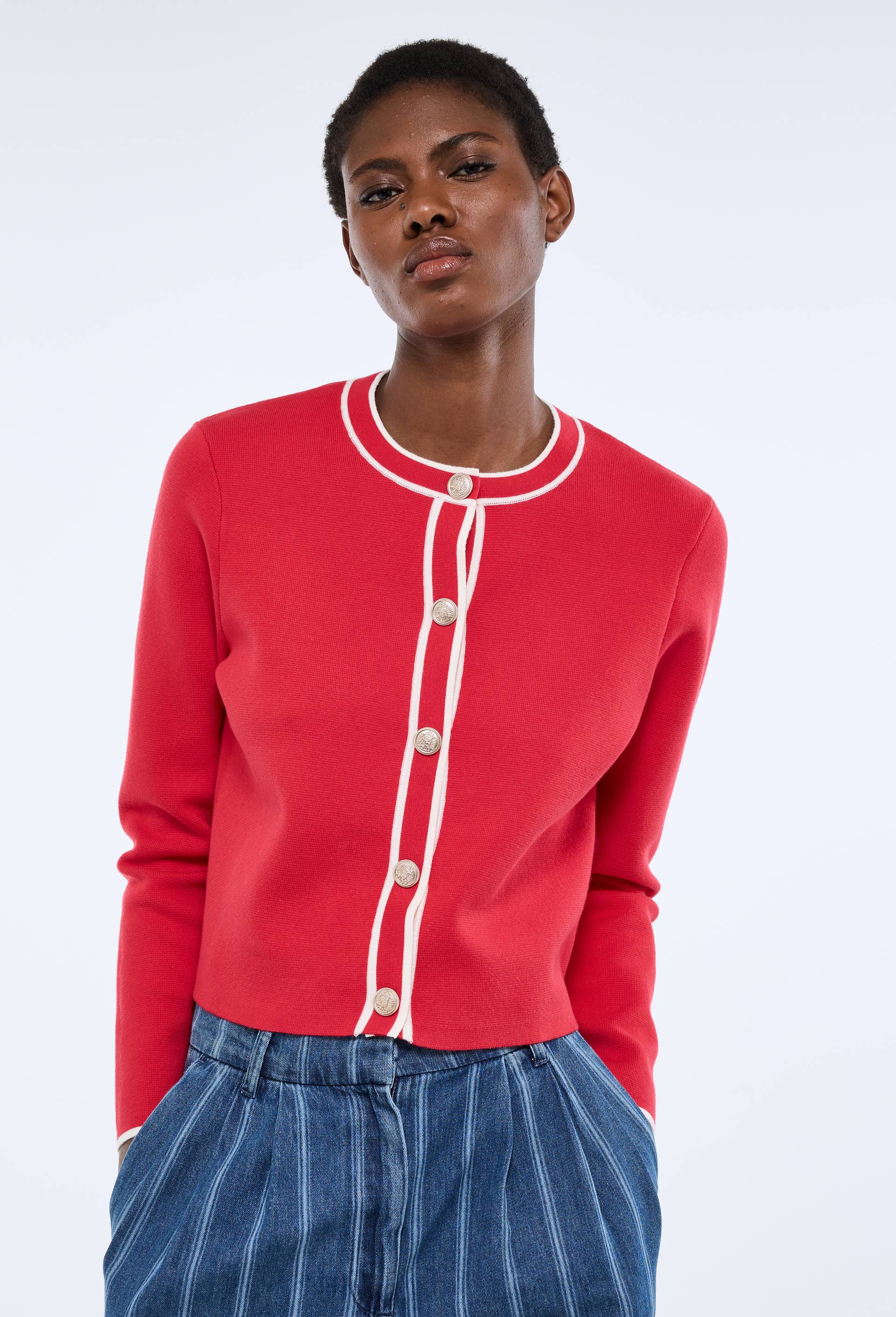 Cardigan boutonn&eacute;e, Rouge, large image number 1