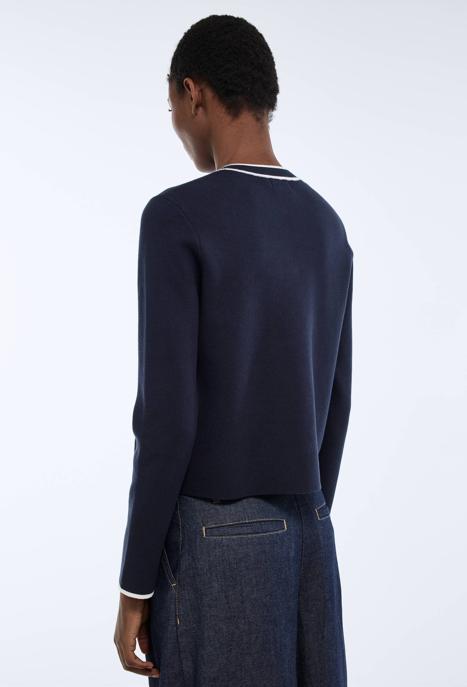 Cardigan boutonn&eacute;e, Bleu fonc&eacute;, large image number 1