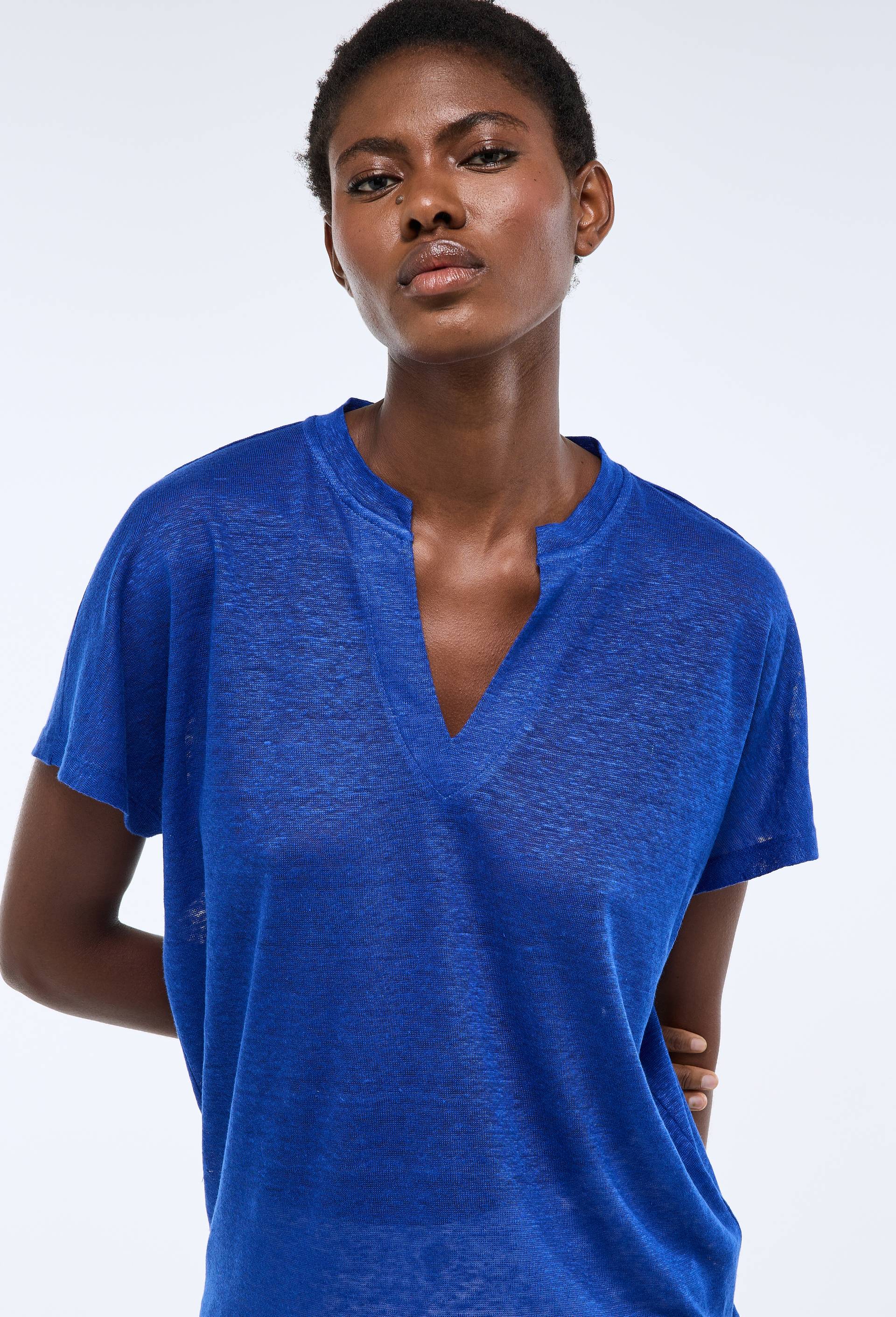 T-shirt &agrave; manches courtes uni, Bleu, swatch image