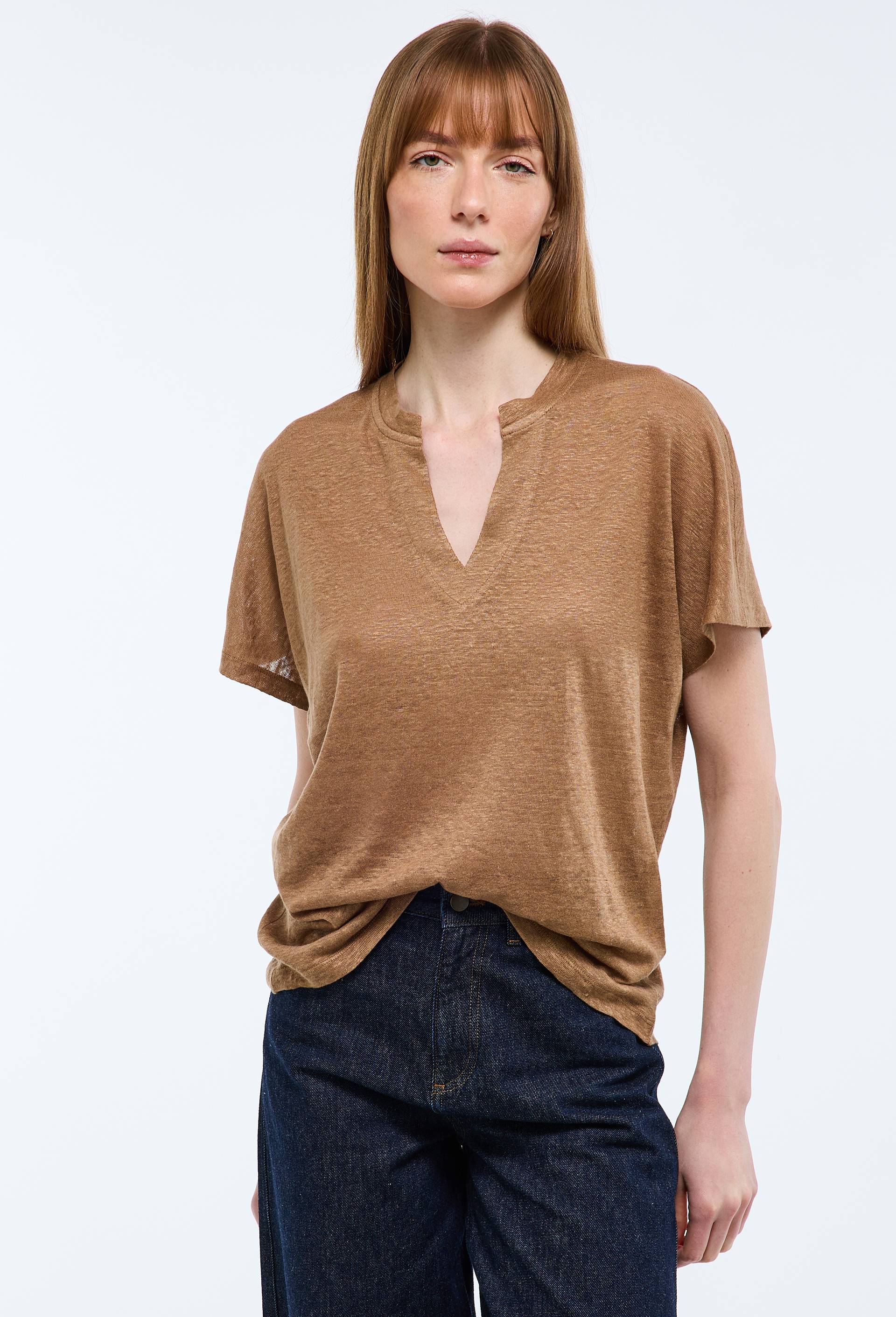 T-shirt &agrave; manches courtes uni, Beige, large image number 0