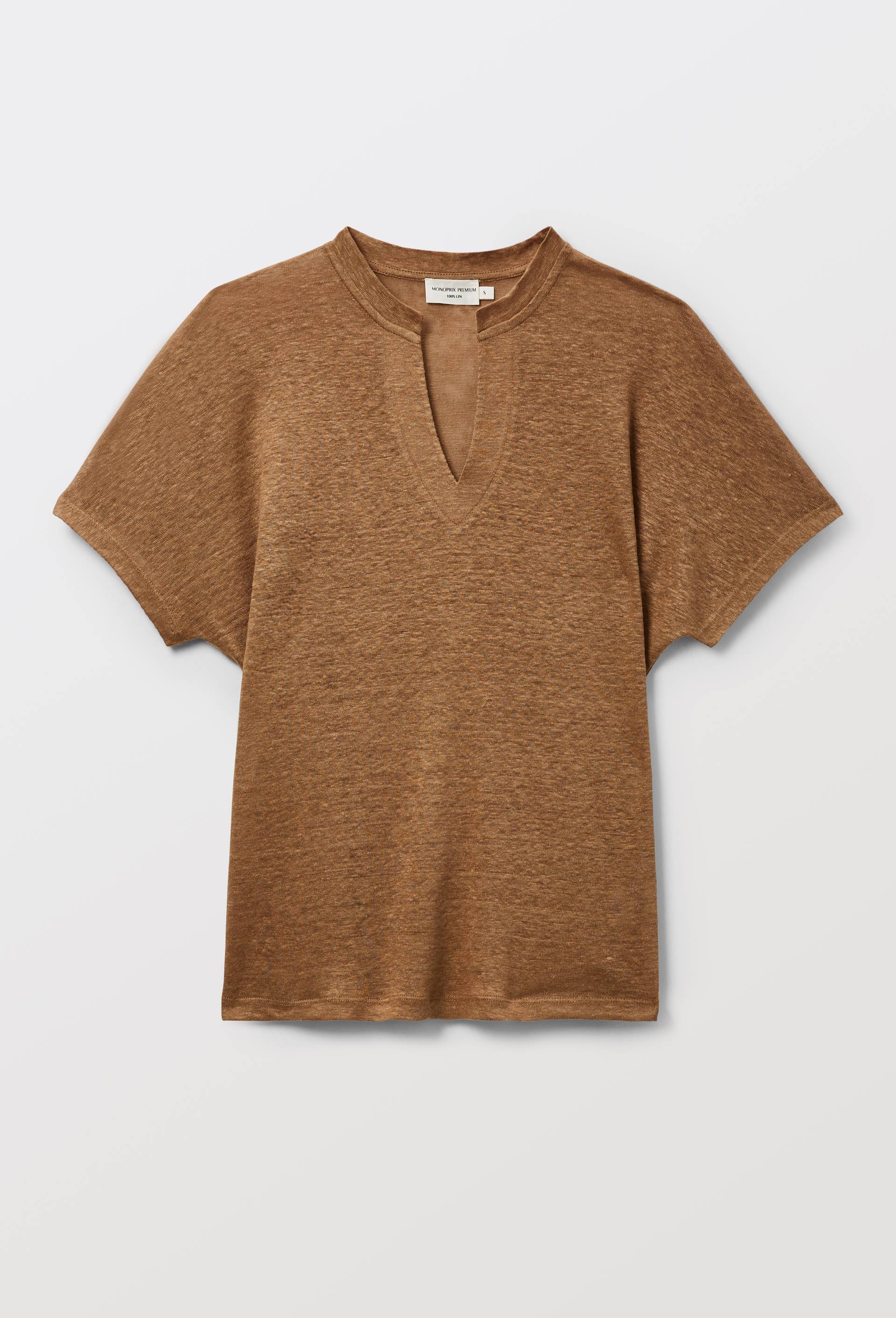 T-shirt &agrave; manches courtes uni, Beige, large image number 2