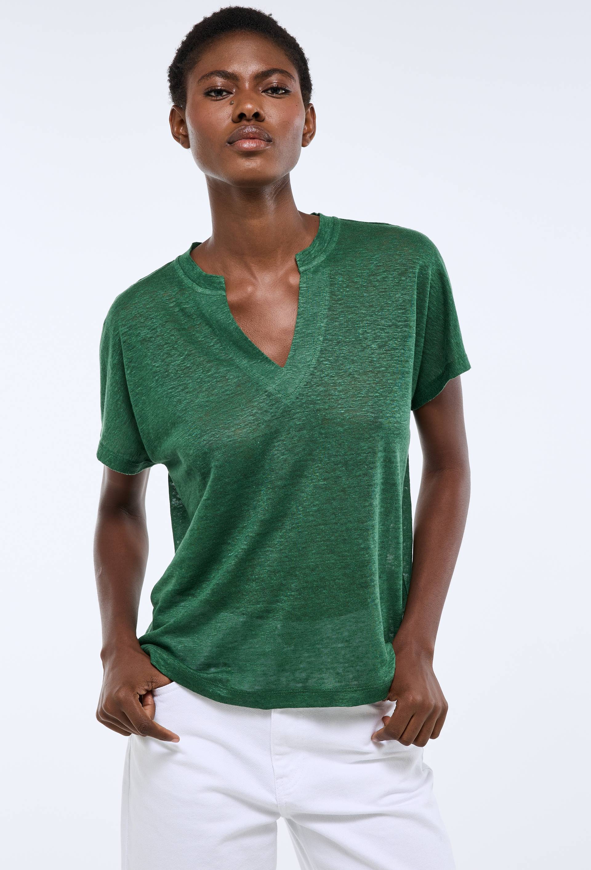 T-shirt &agrave; manches courtes uni, Vert fonc&eacute;, large image number 0