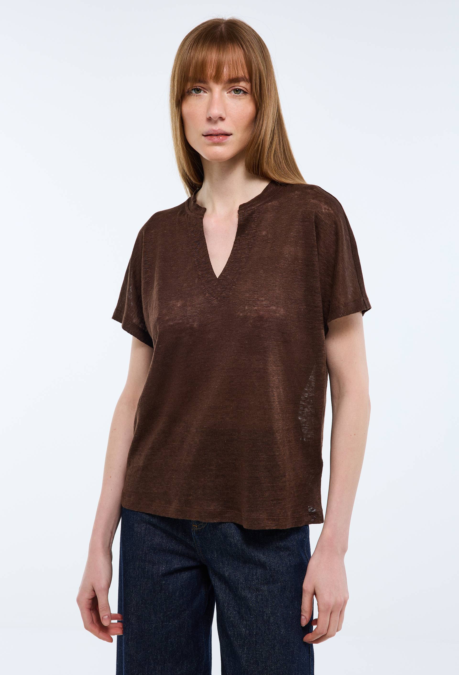 T-shirt &agrave; manches courtes uni, Brun fonc&eacute;, swatch image