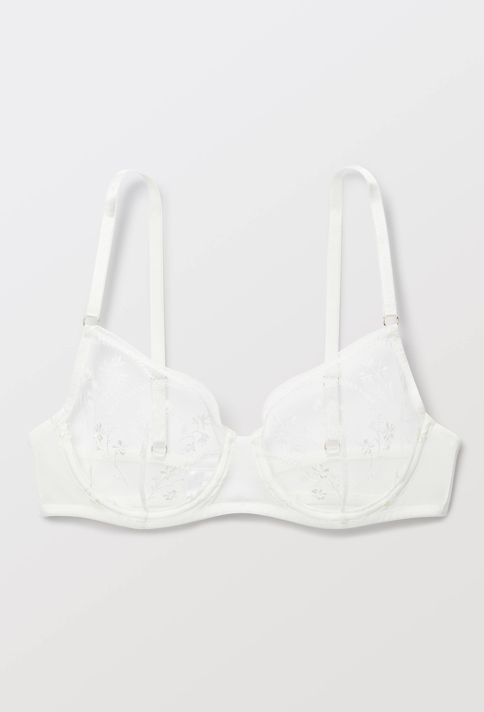 Soutien-gorge corbeille balconnet LOUISE en tulle brod&eacute;, Ecru, large image number 2
