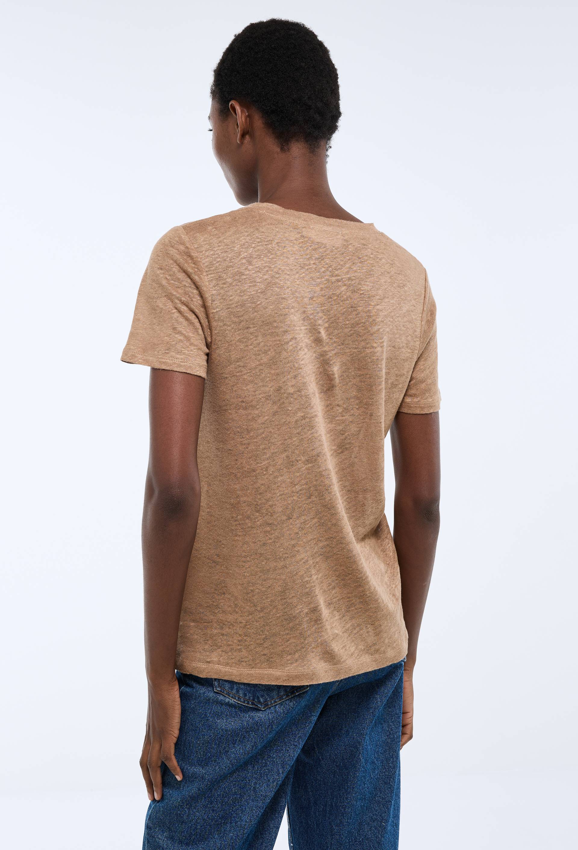 T-shirt manches courtes uni en lin, Beige, large image number 1.0