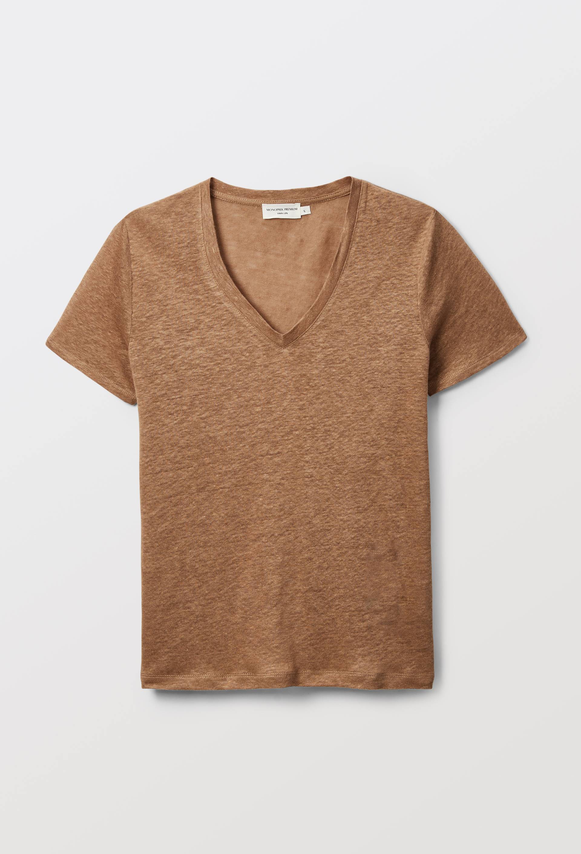 T-shirt manches courtes uni en lin, Beige, large image number 2