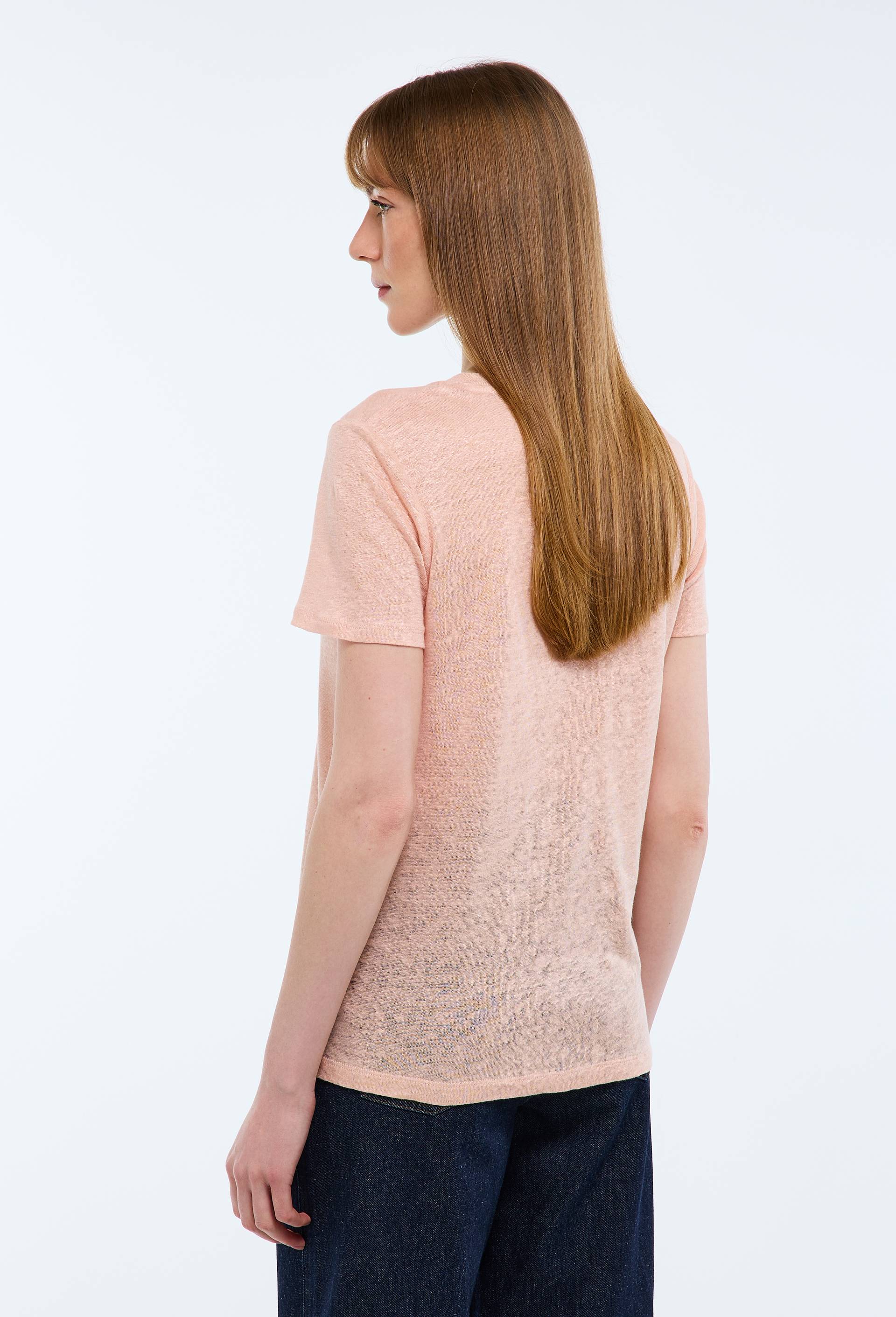 T-shirt manches courtes uni en lin, Rose, large image number 1
