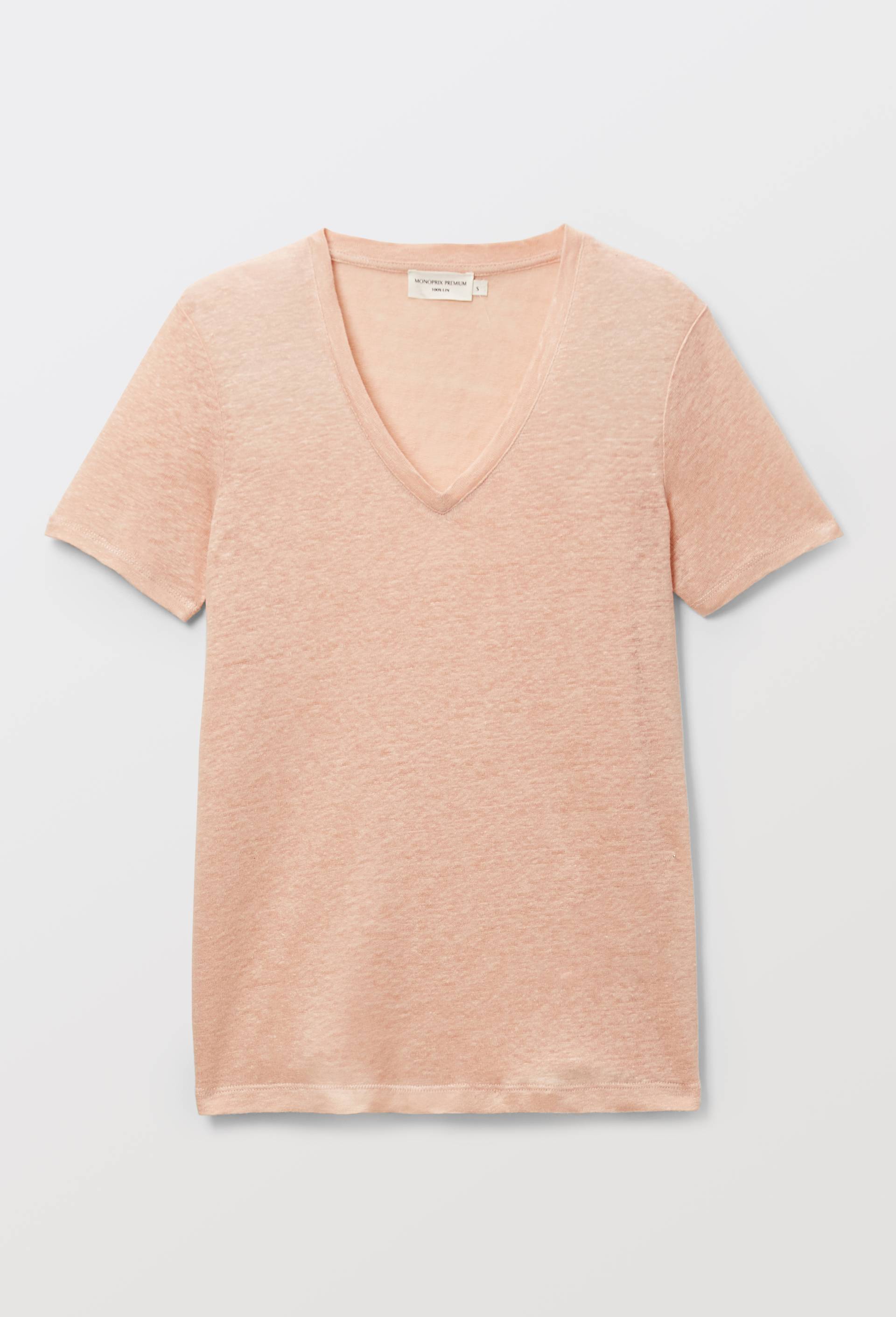 T-shirt manches courtes uni en lin, Rose, large image number 2.0