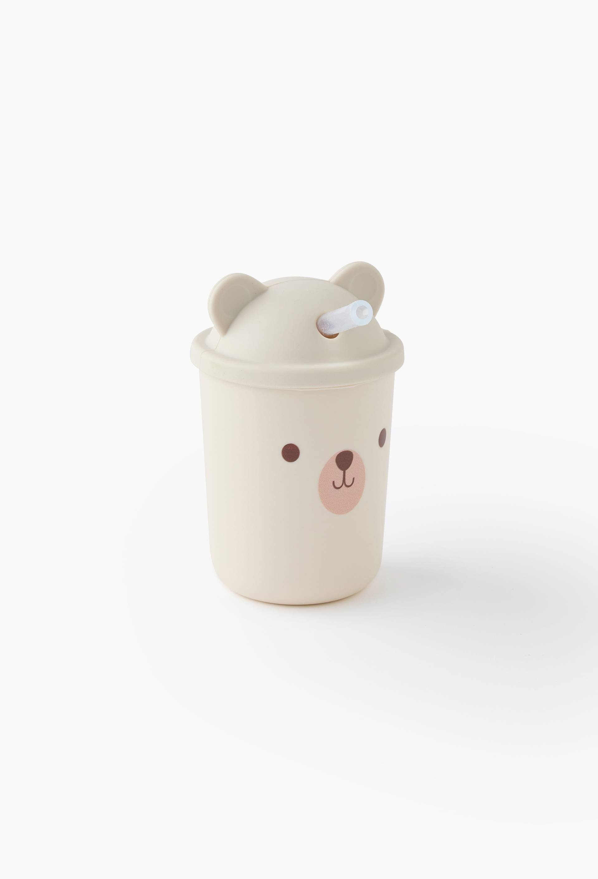 Gobelet pour enfant avec paille en silicone, 8cm, Ecru, large image number 0
