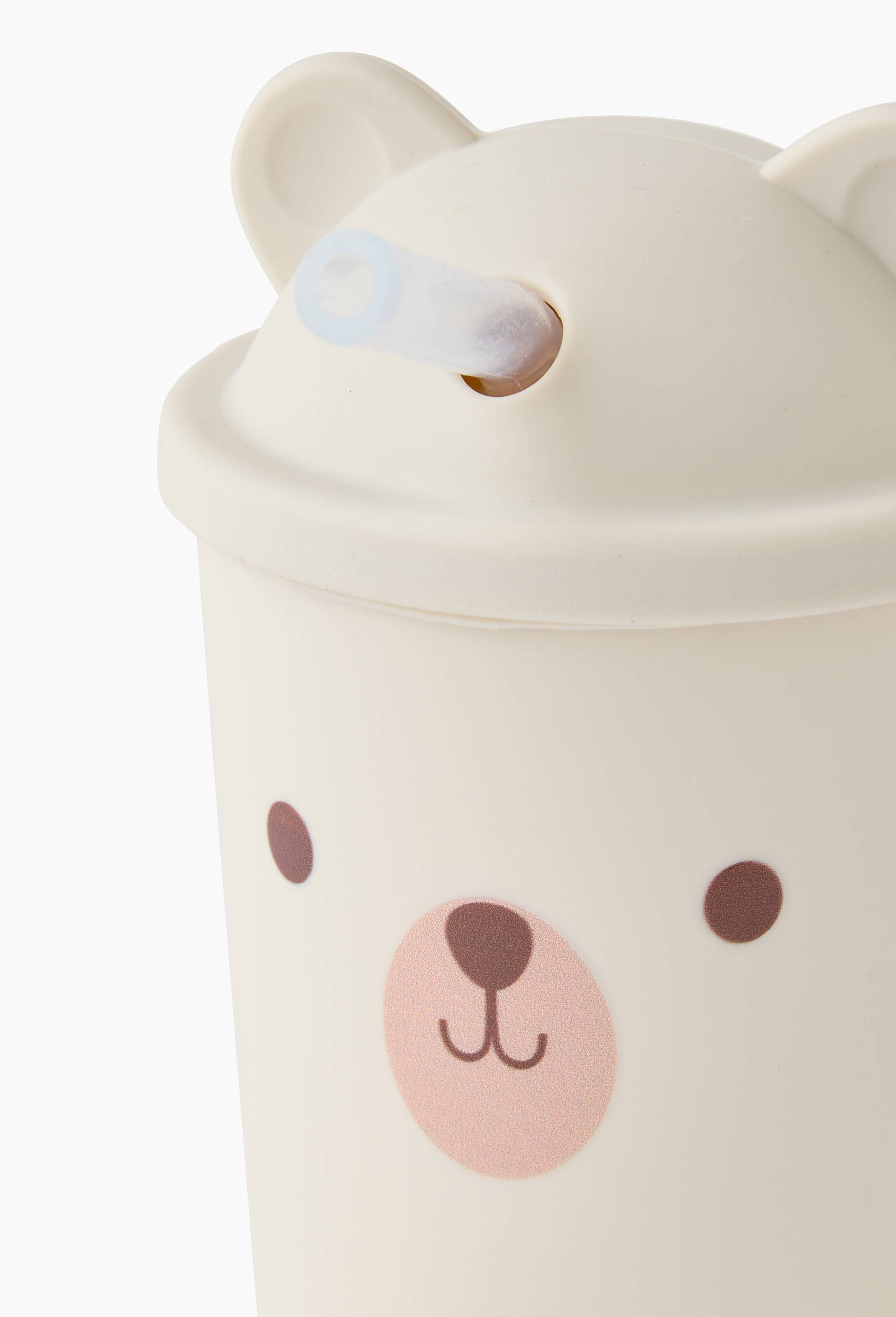 Gobelet pour enfant avec paille en silicone, 8cm, Ecru, large image number 1